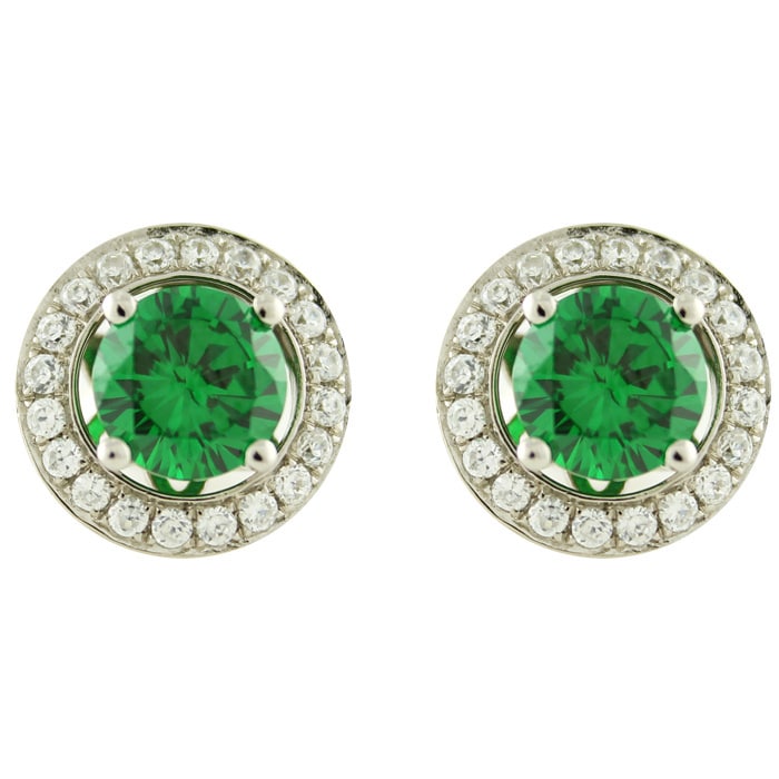 Pinctore Platinum Green Cubic Zirconia Halo Stud Earrings