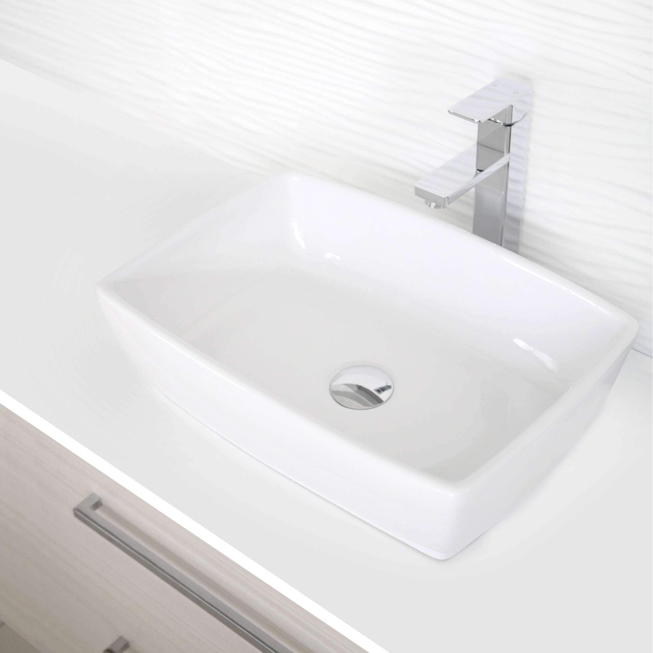 Porcelain Rectangular 19 Inch Top Mounted Vessel Bathroom Sink White 18.5 X 13.75 X 5.37