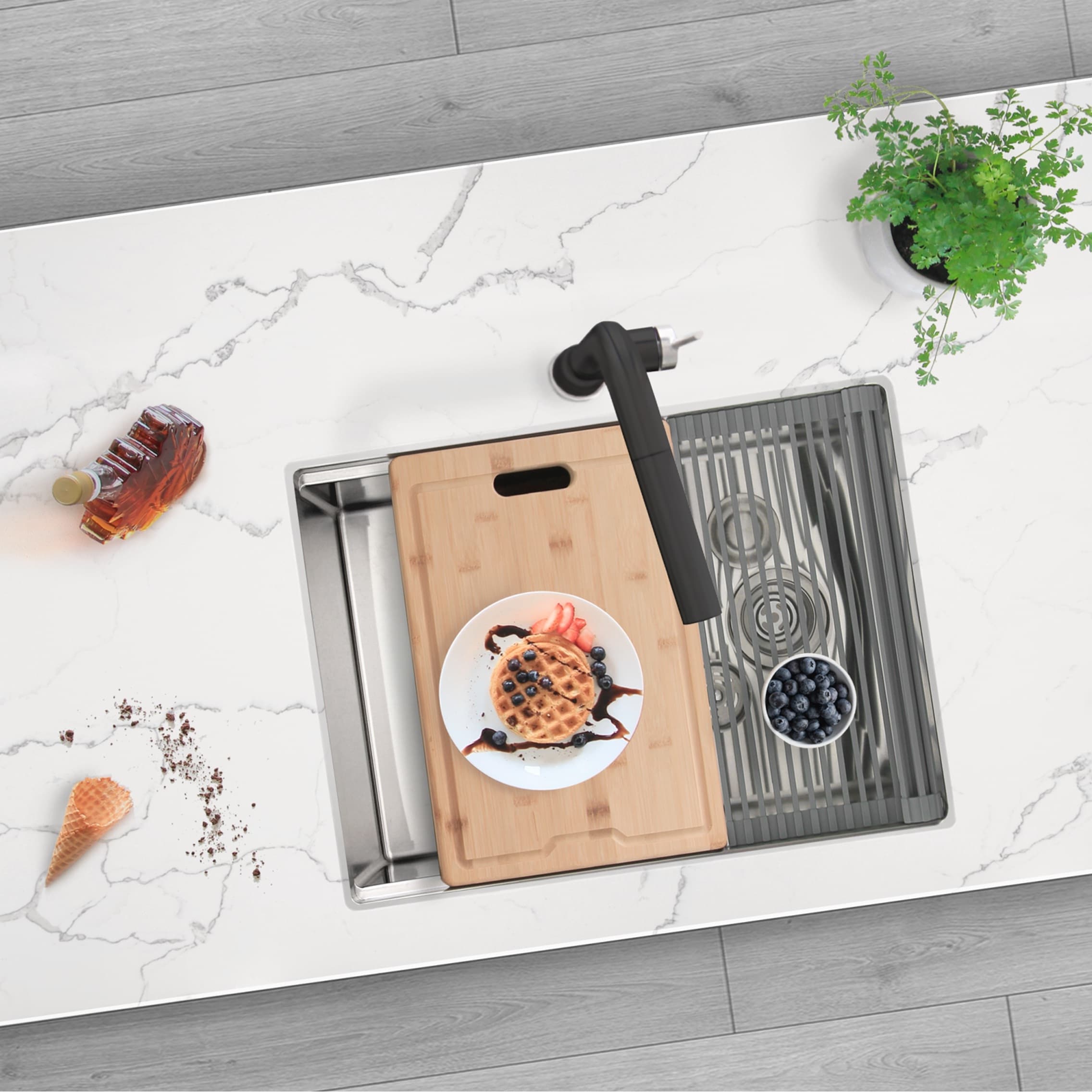 25 L X 19 W Stainless Steel Single Basin Undermount Kitchen Sink Workstation With Grid Strainer Cutting Board And Drying Rack
