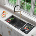Undermount 32 Inch Workstation 50 50 Double Bowl Kitchen Sink With Dura Tek Finish And Accessories Handmade