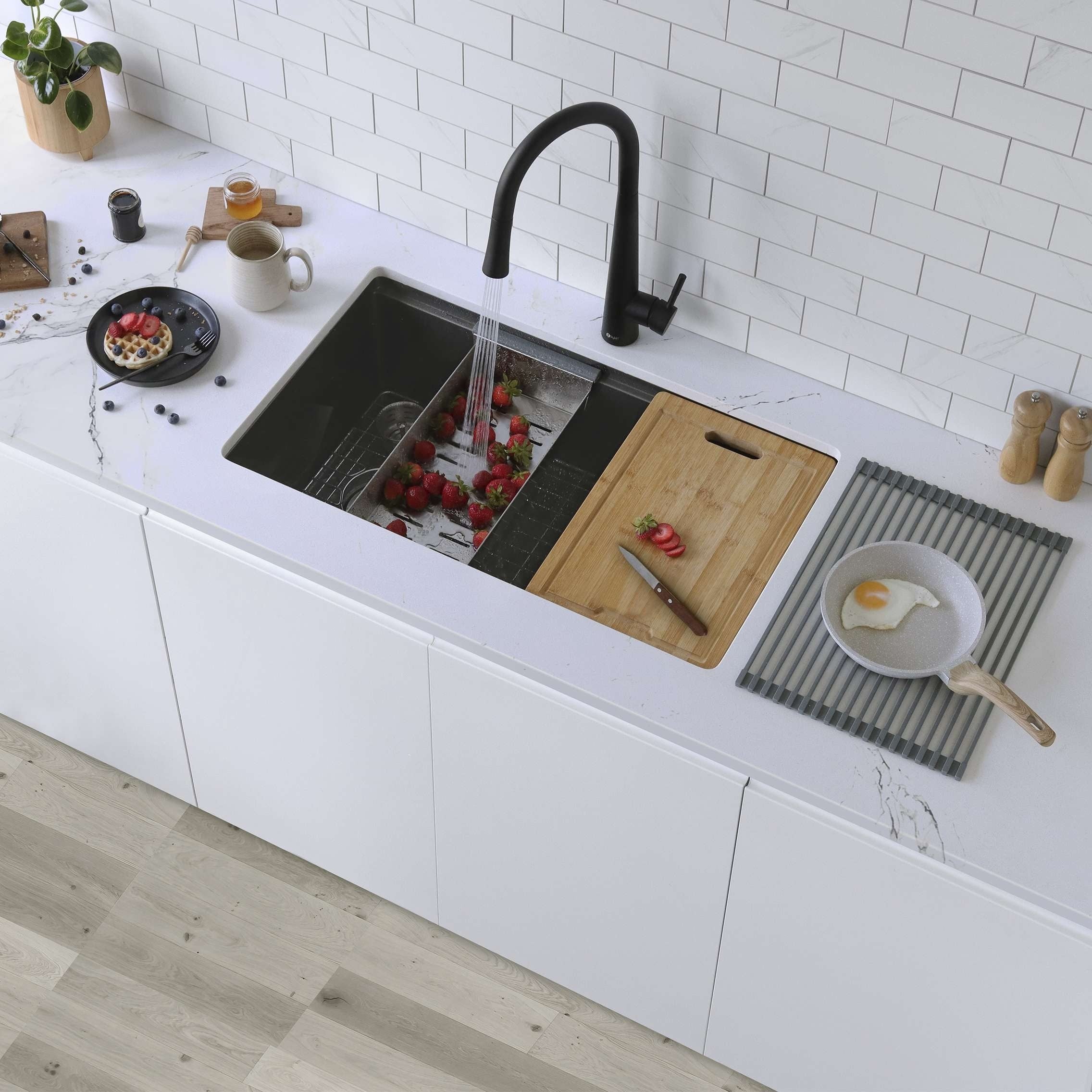 33 L X 19 W Stainless Steel Single Undermount Kitchen Sink Workstation Grid Strainer Cutting Board Drying Rack And Collander