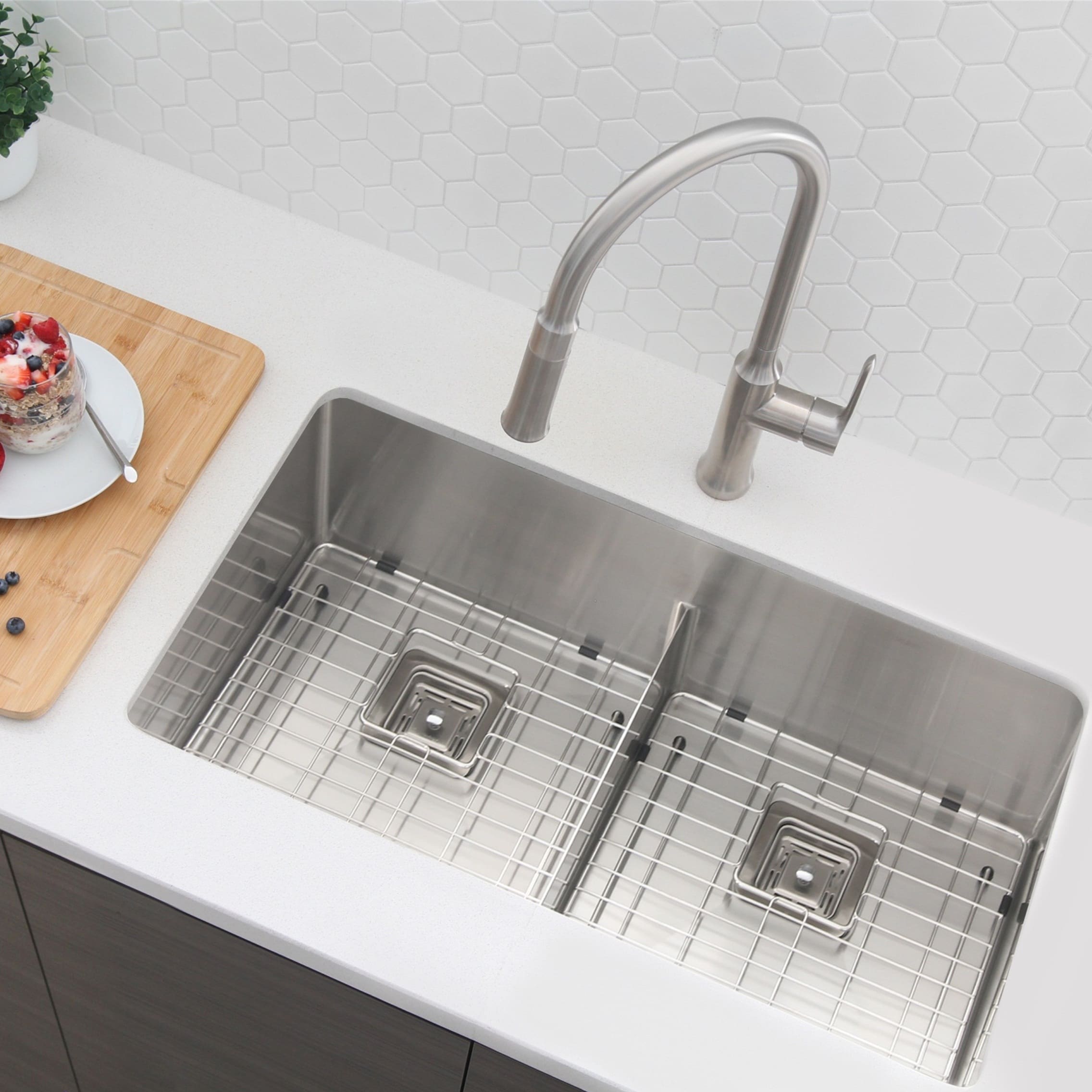 33 L X 18 W Stainless Steel Double Basin Undermount Kitchen Sink With Grids And Strainers