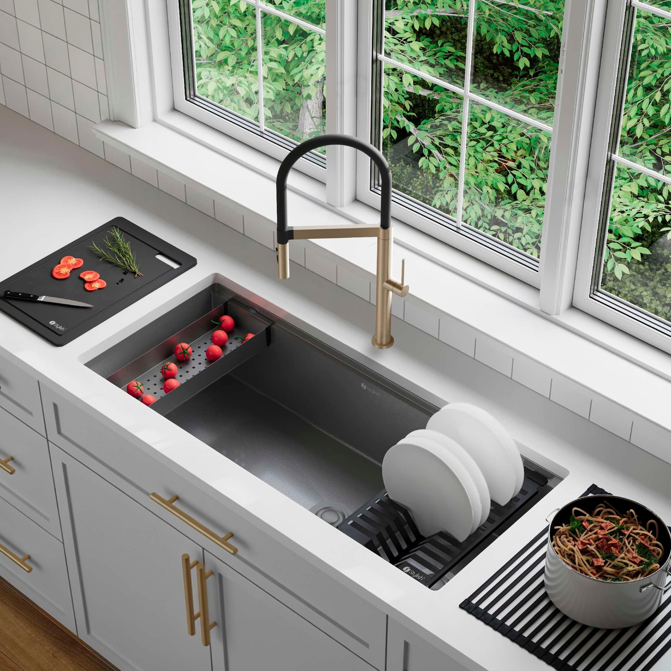 Undermount 42 Inch Workstation 70 30 Double Bowl Kitchen Sink With Dura Tek Finish And Accessories Handmade