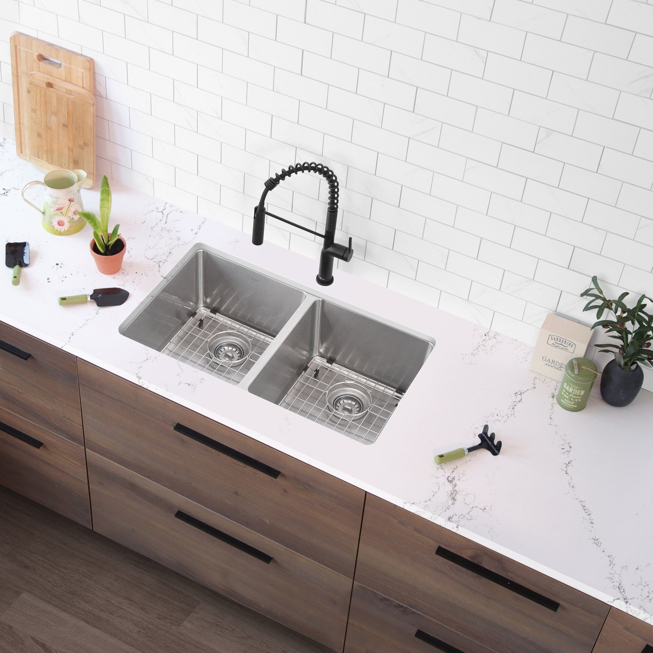 31 X 18 Double Bowl Kitchen Sink 18G Stainless Steel With Grid S 401G Toledo 31 X 18 X 9