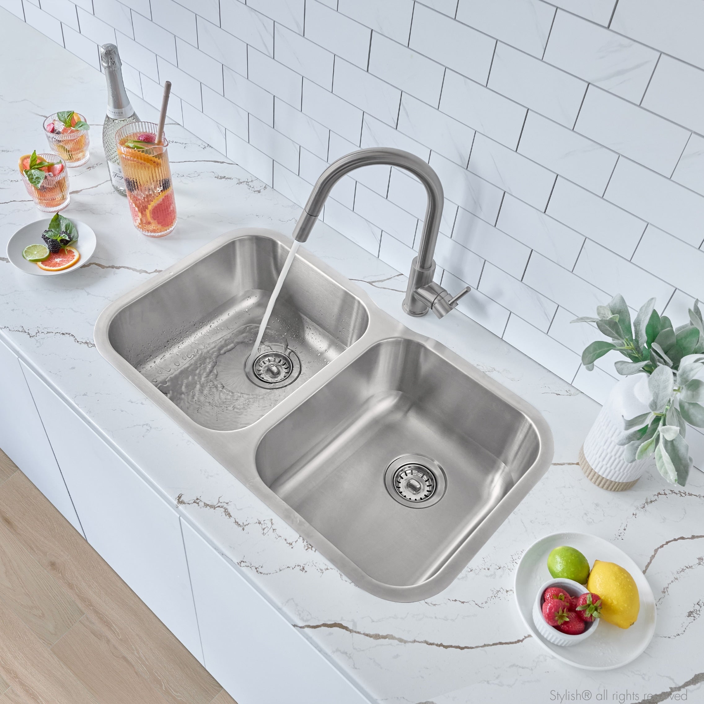 32 Inches Undermount Stainless Steel Double Bowl Kitchen Sink S 200 18 Gauge Silver 32 X 18 X 9