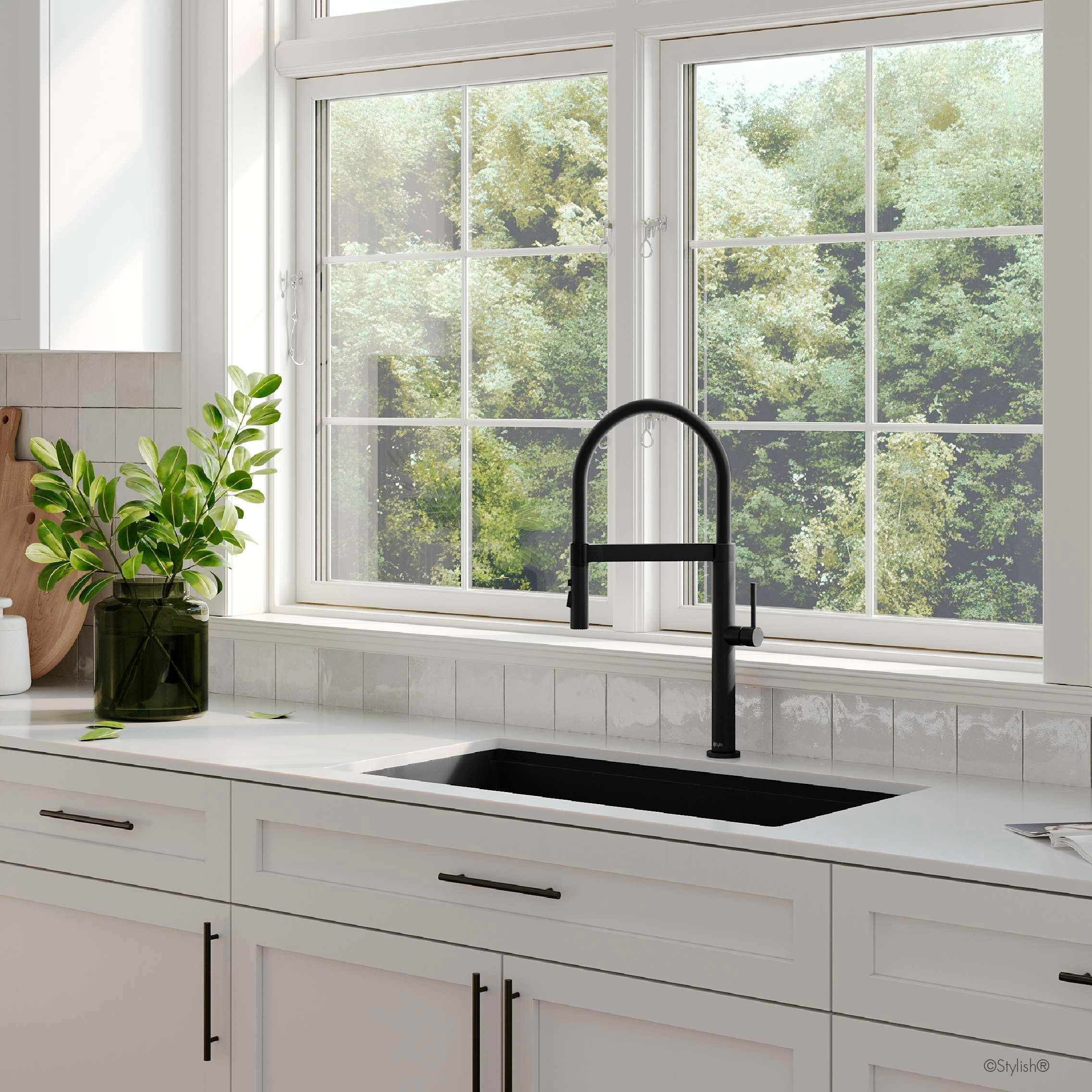 Modern Kitchen Sink Faucet Single Handle Pull Out Dual Mode 100 Solid Stainless Steel Finish