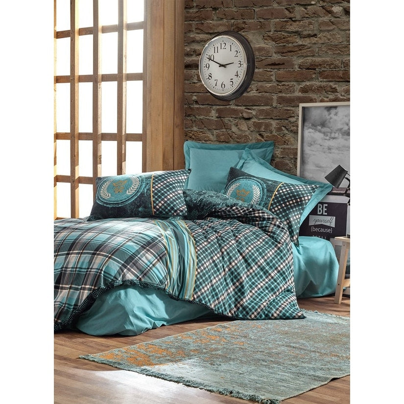 Sussexhome Black Green Stripes Full Size Duvet Cover Set