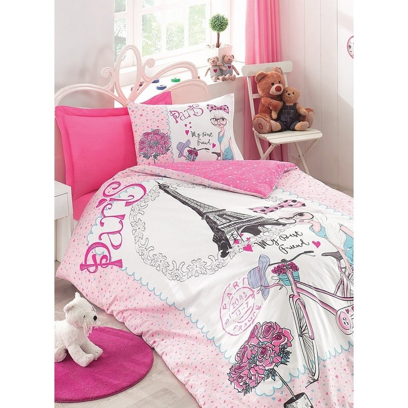 Sussexhome Pink Paris Twin Size Duvet Cover Set Hypoallergenic