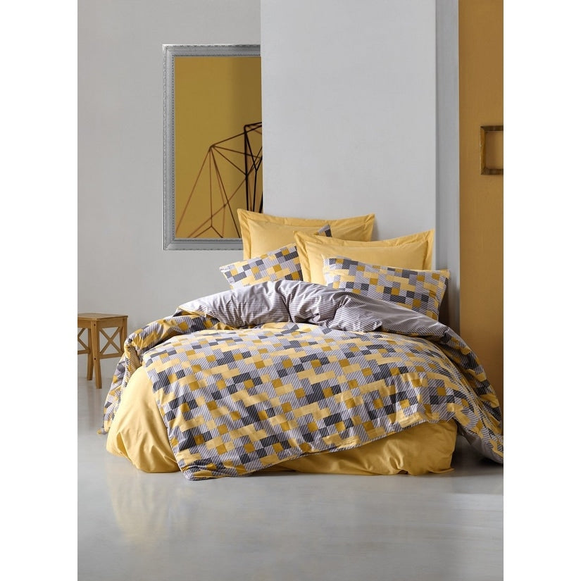 Sussexhome Yellow Geometry Full Size Duvet Cover Set 1 Duvet Cover 1 Fitted Sheet 2 Pillowcases Iron Safe Hypoallergenic