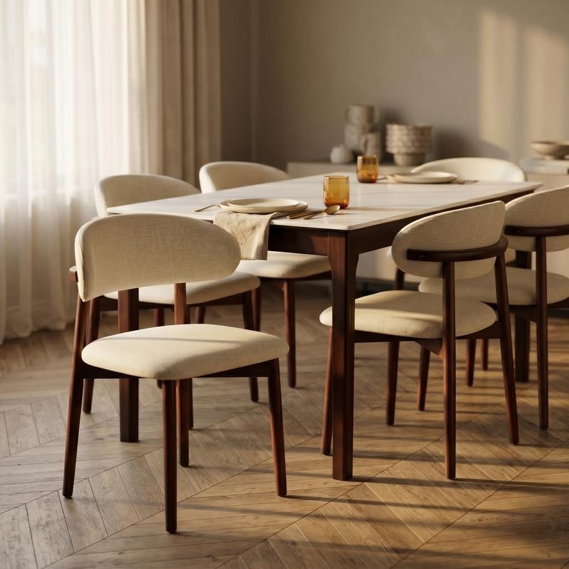 Sable Leather Dining Chair Mid Century Side Chair With Curved Back Rubberwood Legs Modern Home Office Dining Seating
