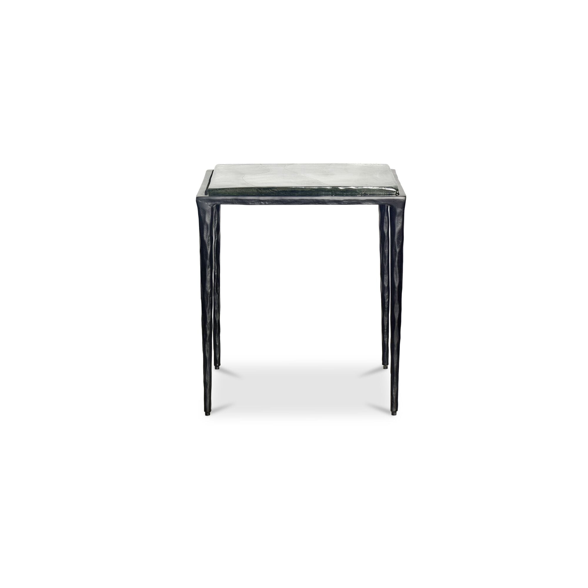 Sabrina Side Table Square Cast Glass Top Hammered Aluminum Frame Clear