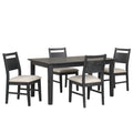 Saby 5Pc Dining Table Set 4 Side Chairs Black Rubberwood Light Brown