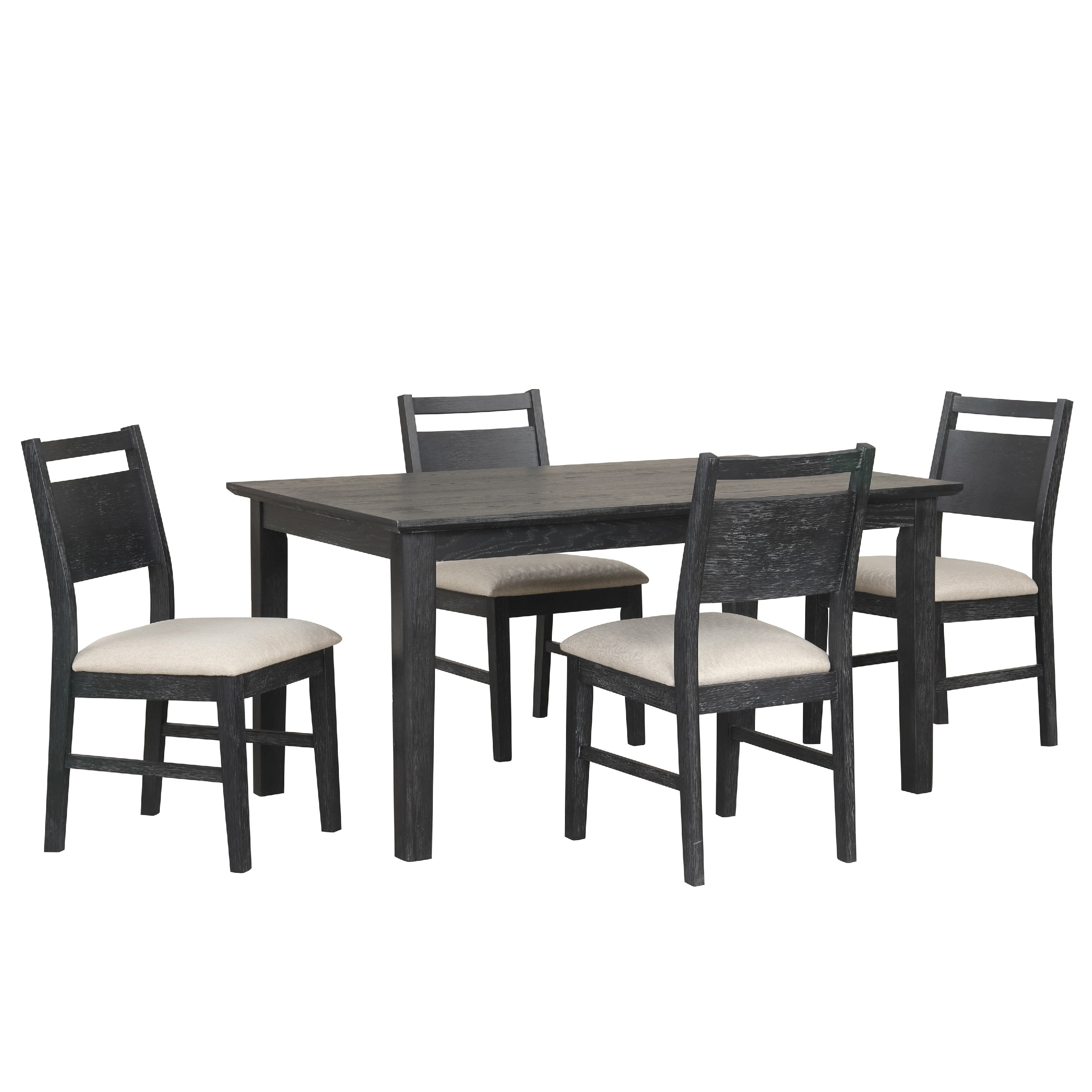Saby 5Pc Dining Table Set 4 Side Chairs Black Rubberwood Light Brown