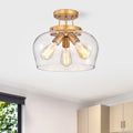 Sadie Matte Gold 3 Light Clear Curved Glass Shade Semi Flush Mount