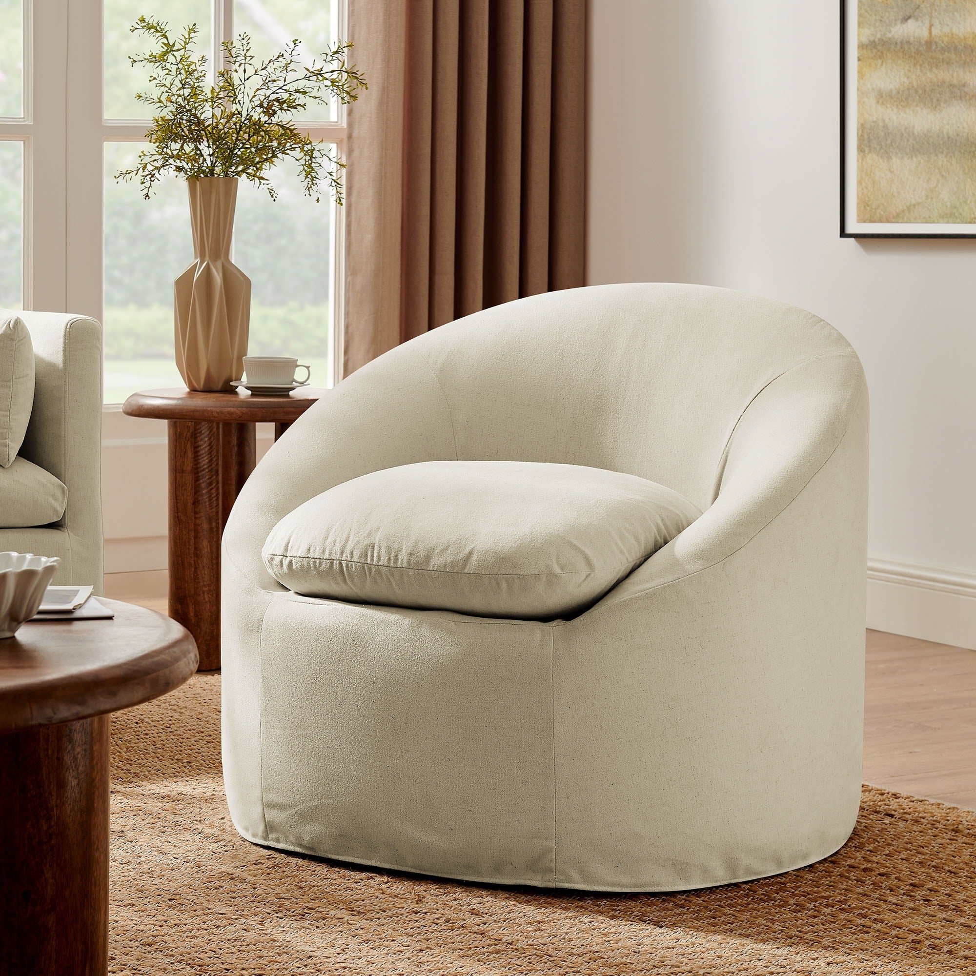 Sadie Slipcovered Linen Blend Round Accent Chair