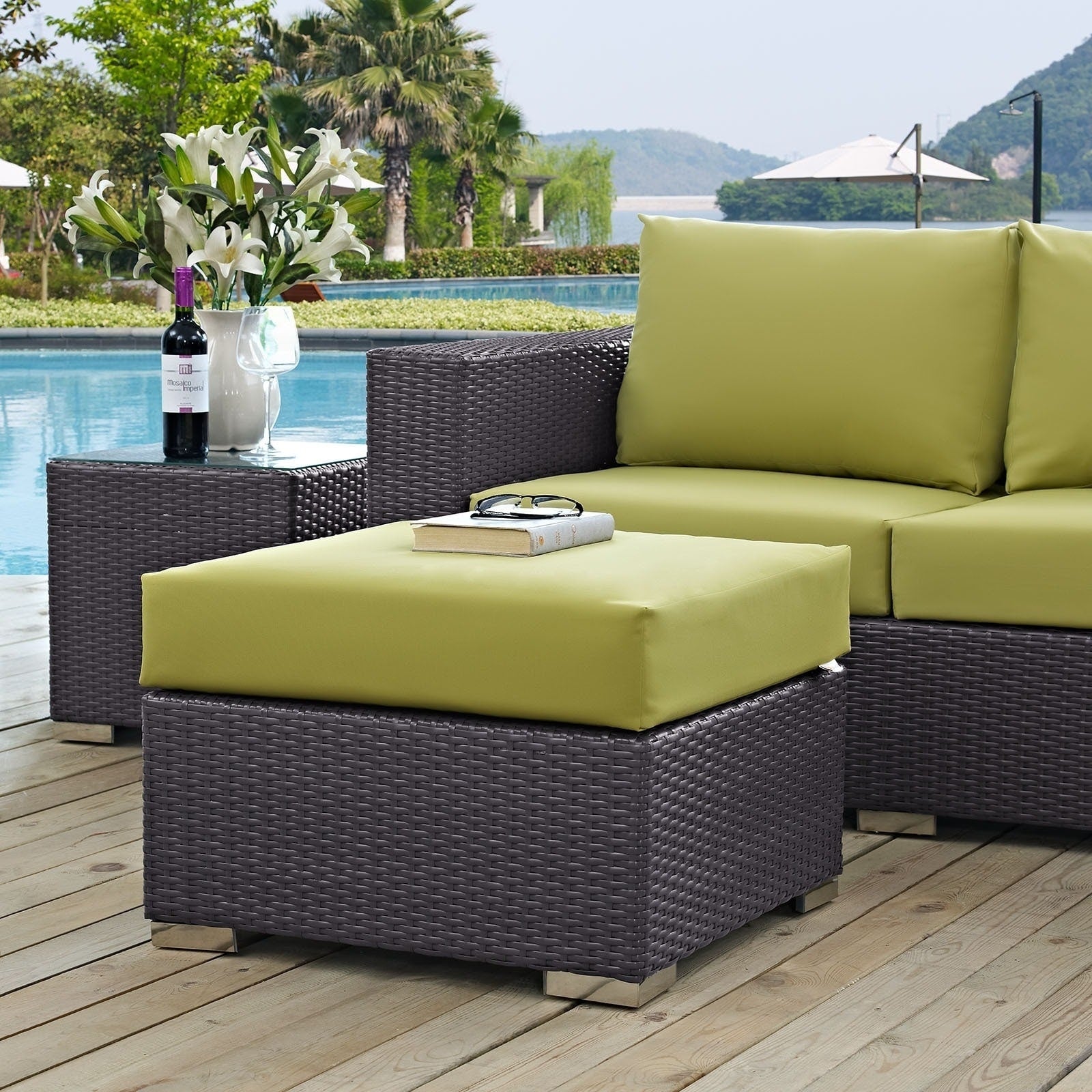 Havenside Home Sadie Upholstered Outdoor Patio Ottoman