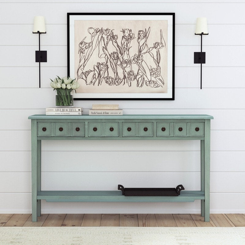 Powell Sadie Teal Wood Long Entryway Console Table