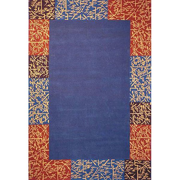 Safavieh Handmade Rodeo Drive Autumn Border Blue Beige Wool Rug 7 6 X 9 6