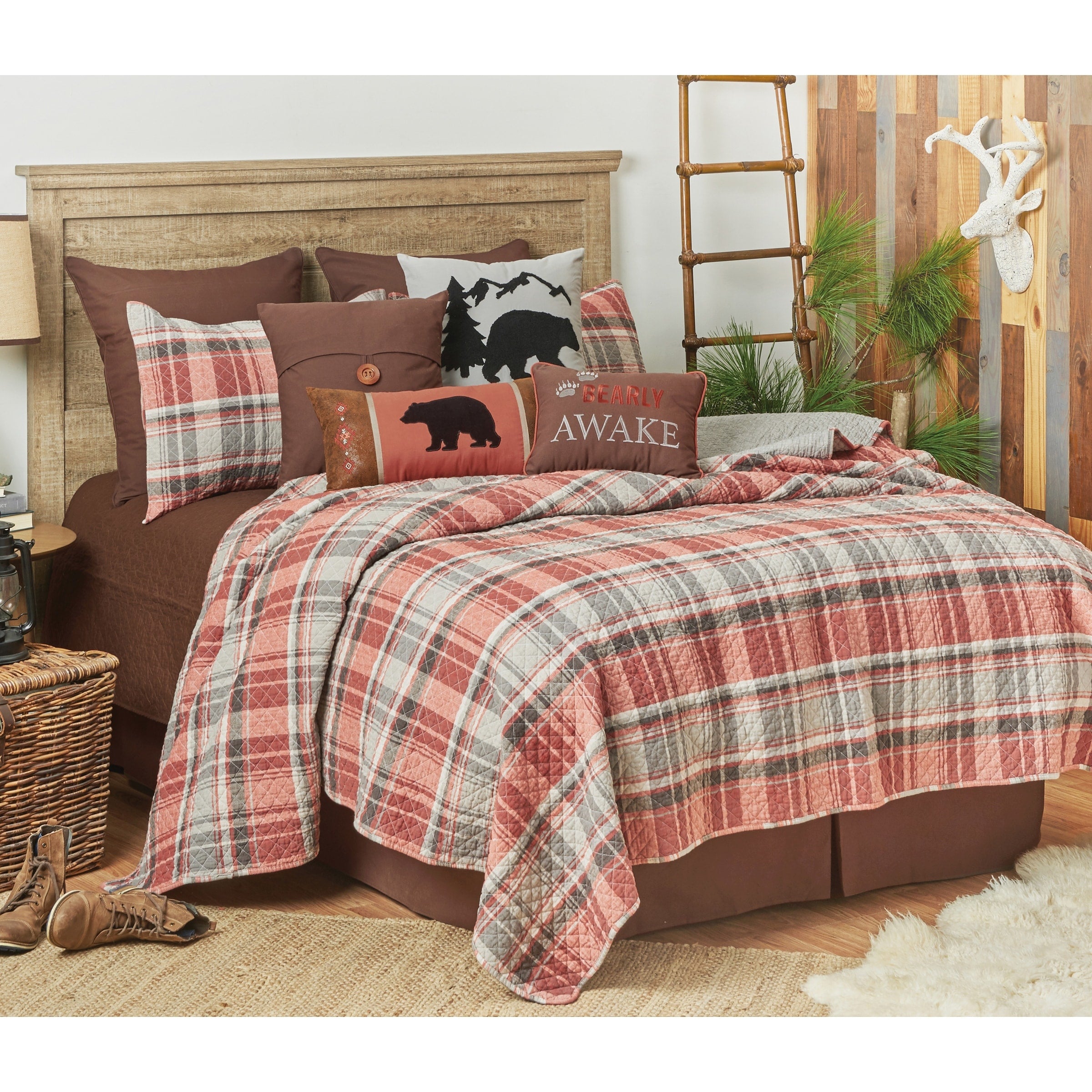 Saffron Plaid Rustic Lodge Twin Quilt Set