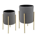Planter On Metal Stand Black Gld Set Of 2