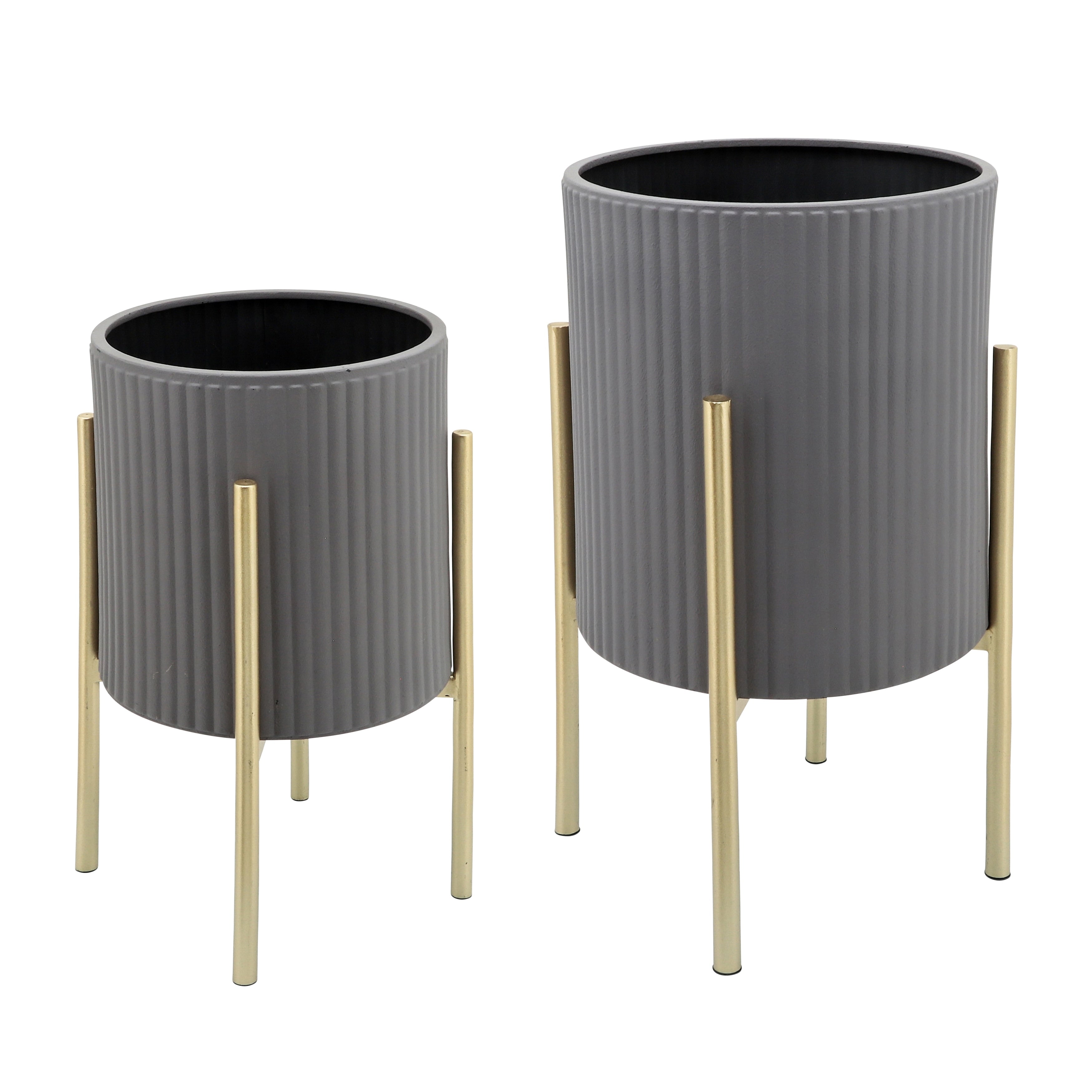 Planter On Metal Stand Black Gld Set Of 2