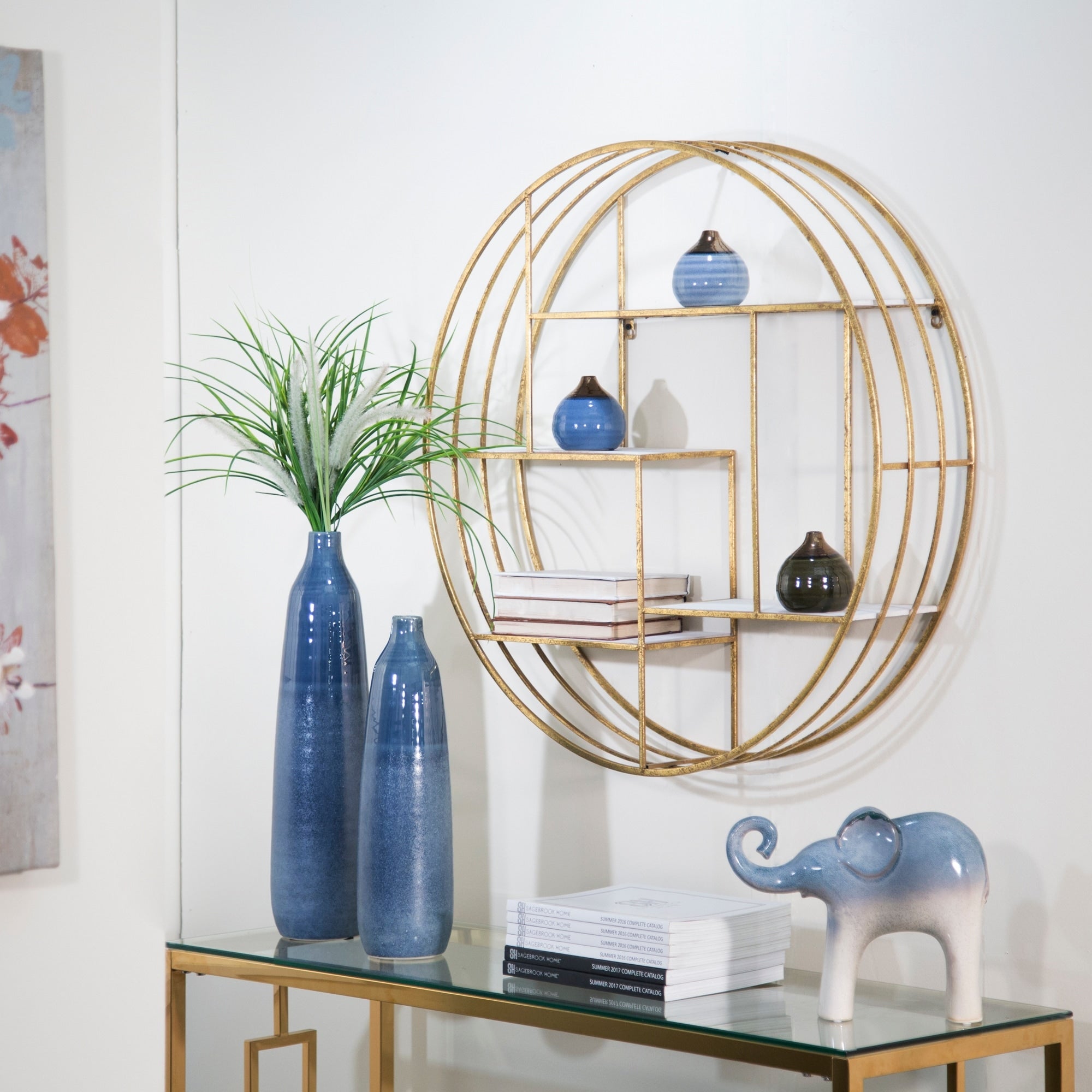 Round 31.5 Wood Metal Wallshelf Bronze