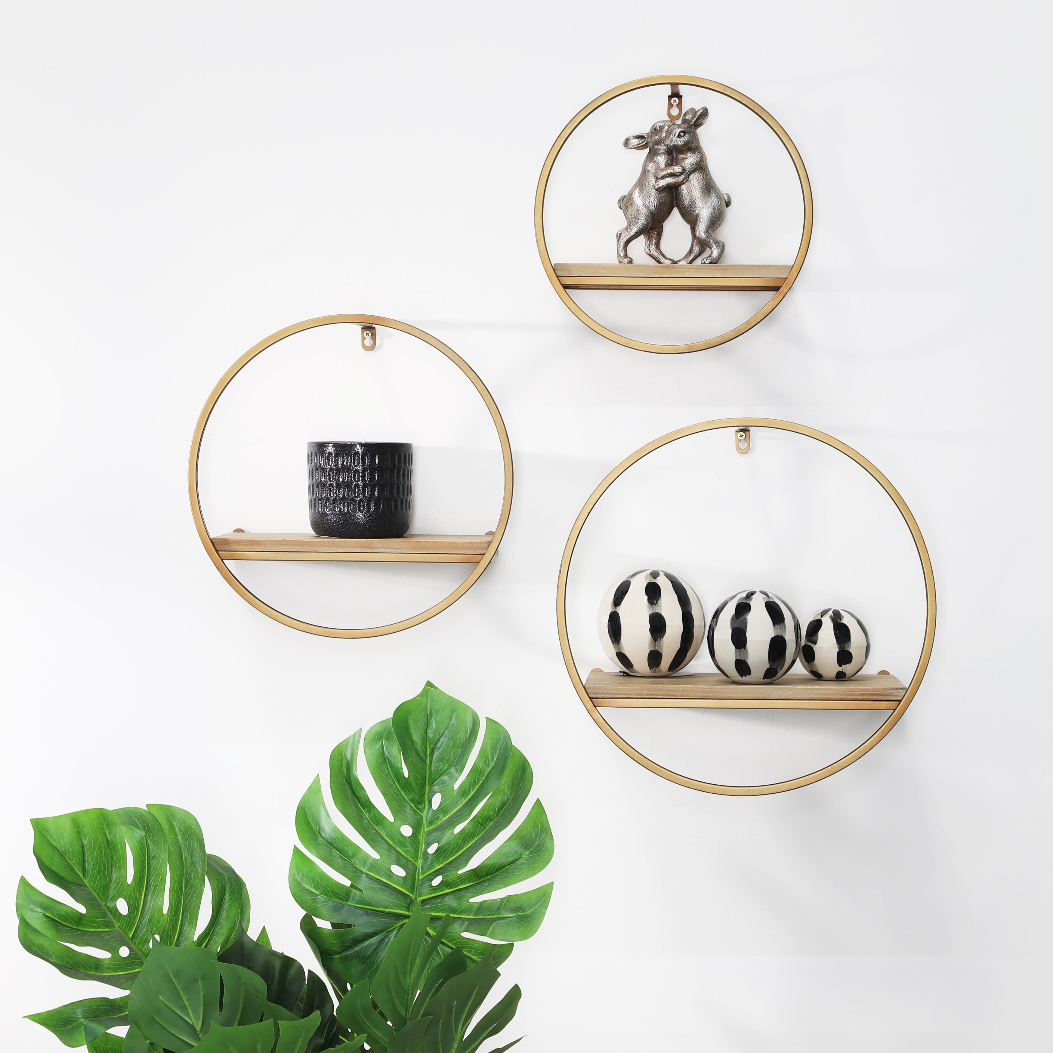 Metal Wood Wall Shelves White Wash Set Of 3