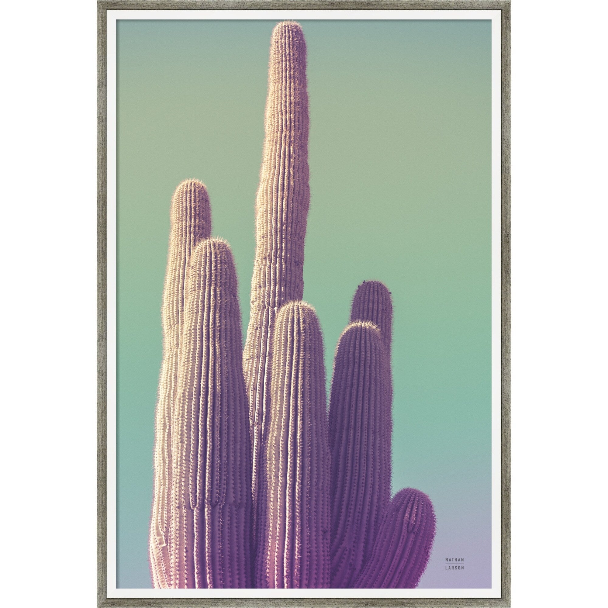 Saguaro Green Pastel By Nathan Larson Wood Framed Wall Art Print