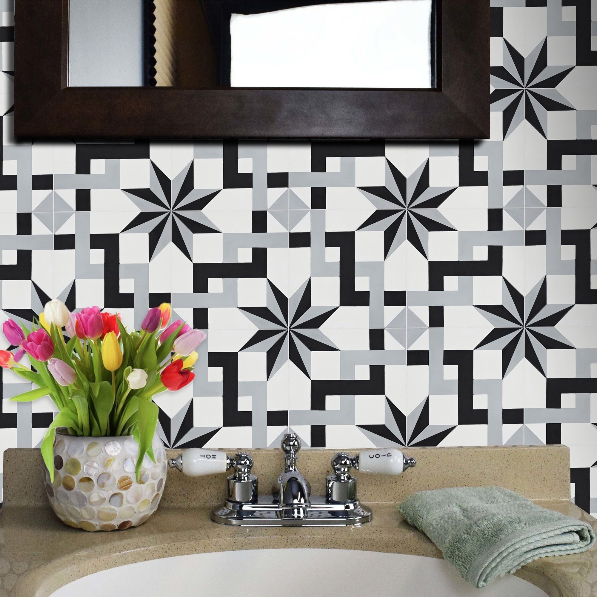 Sahara In Black And Grey Handmade 8X8 Inch Moroccan Tile Pack 12