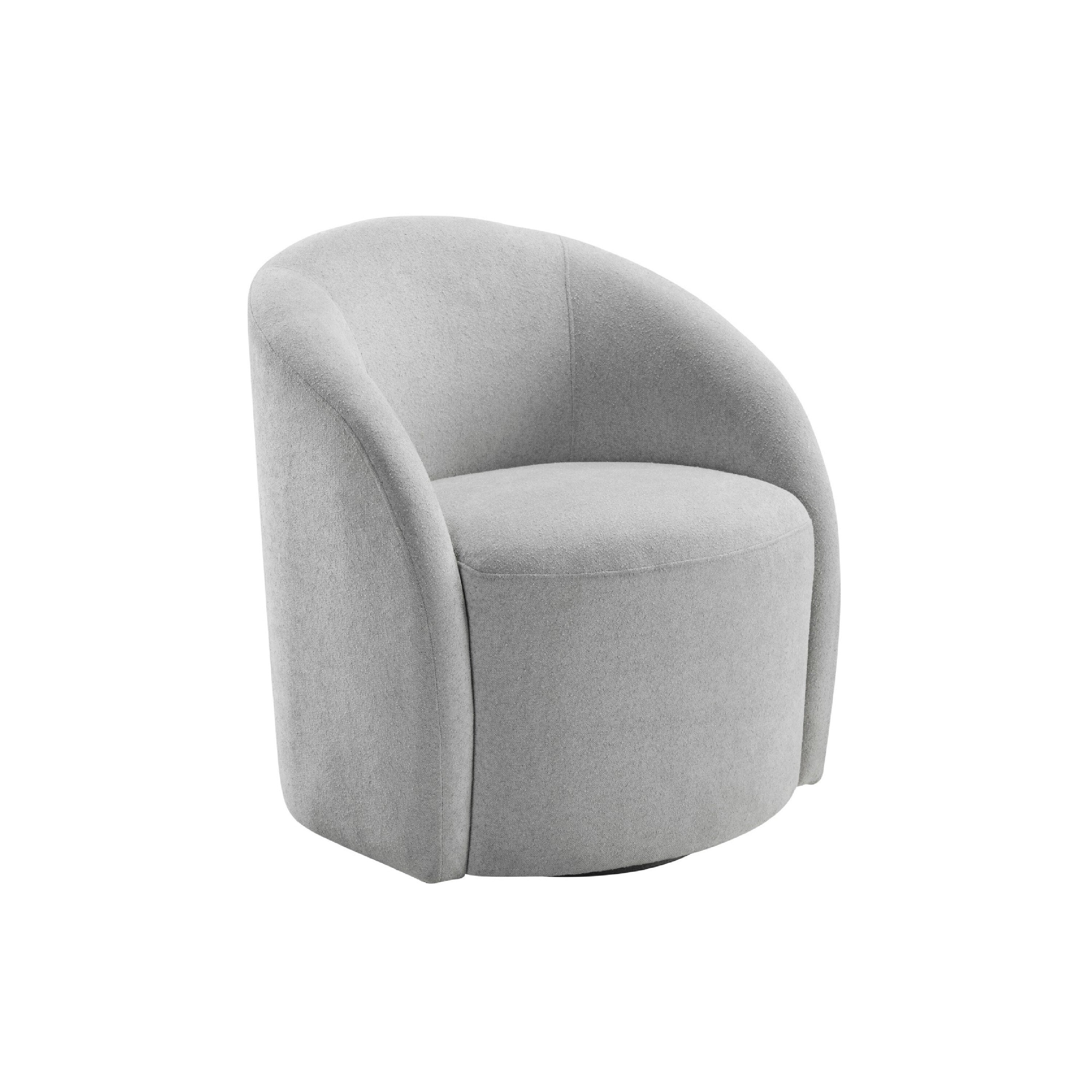 Saho Swivel Accent Chair Barrel Style Foam Padded Light Gray Boucle