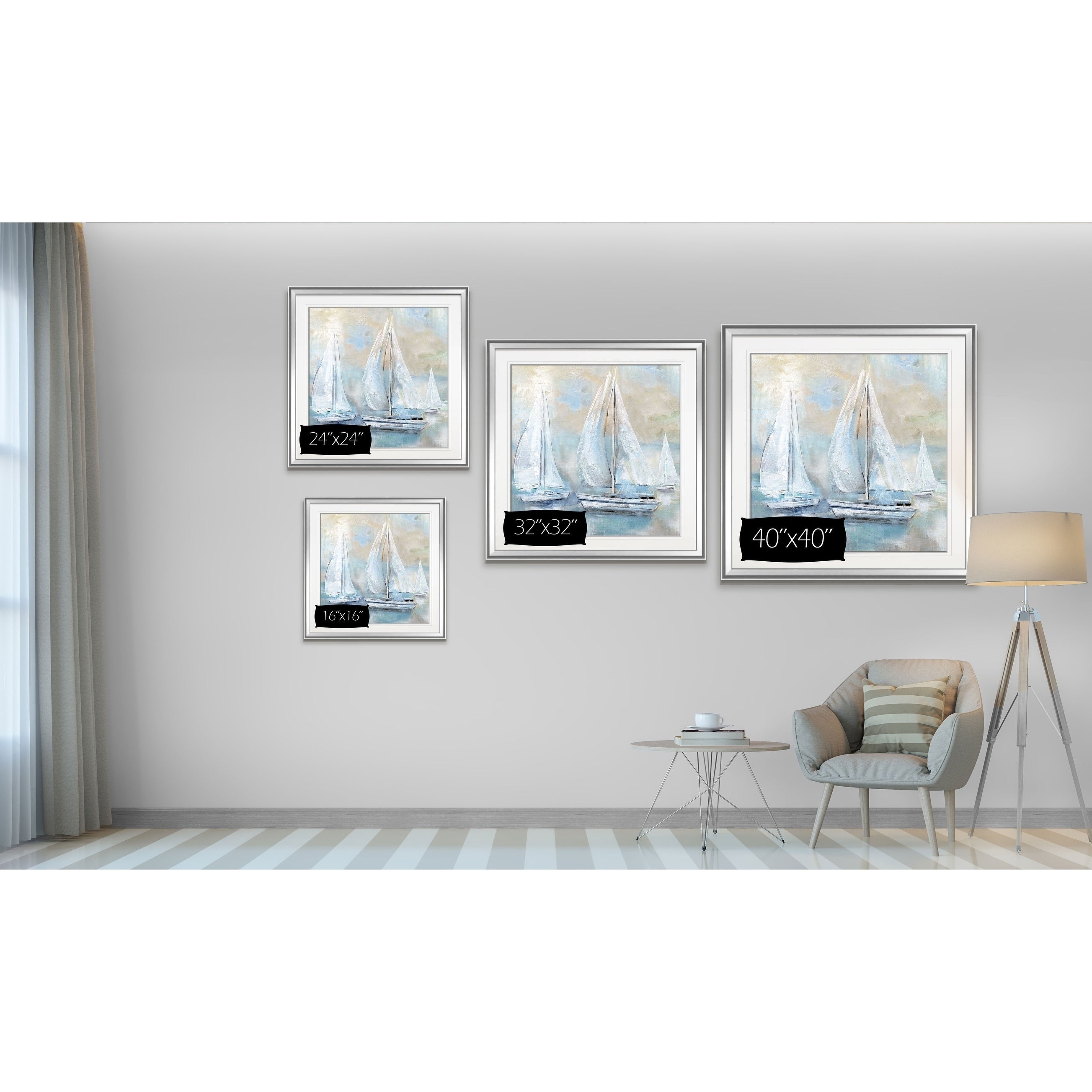 Sail Afar Custom Framed Print Blue White Grey Yellow Green Silver Gold