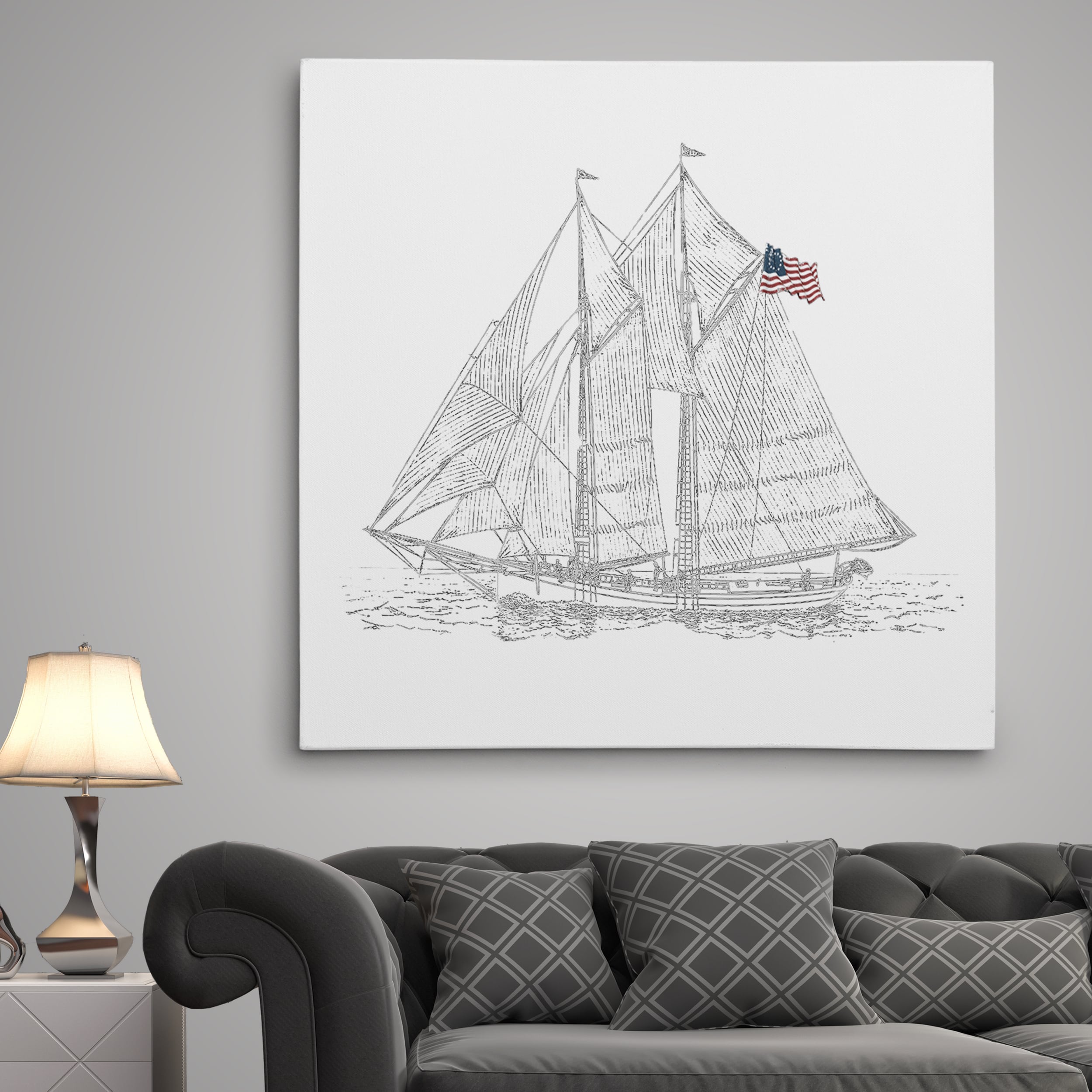 Sail Boat Sketch Premium Gallery Wrapped Canvas