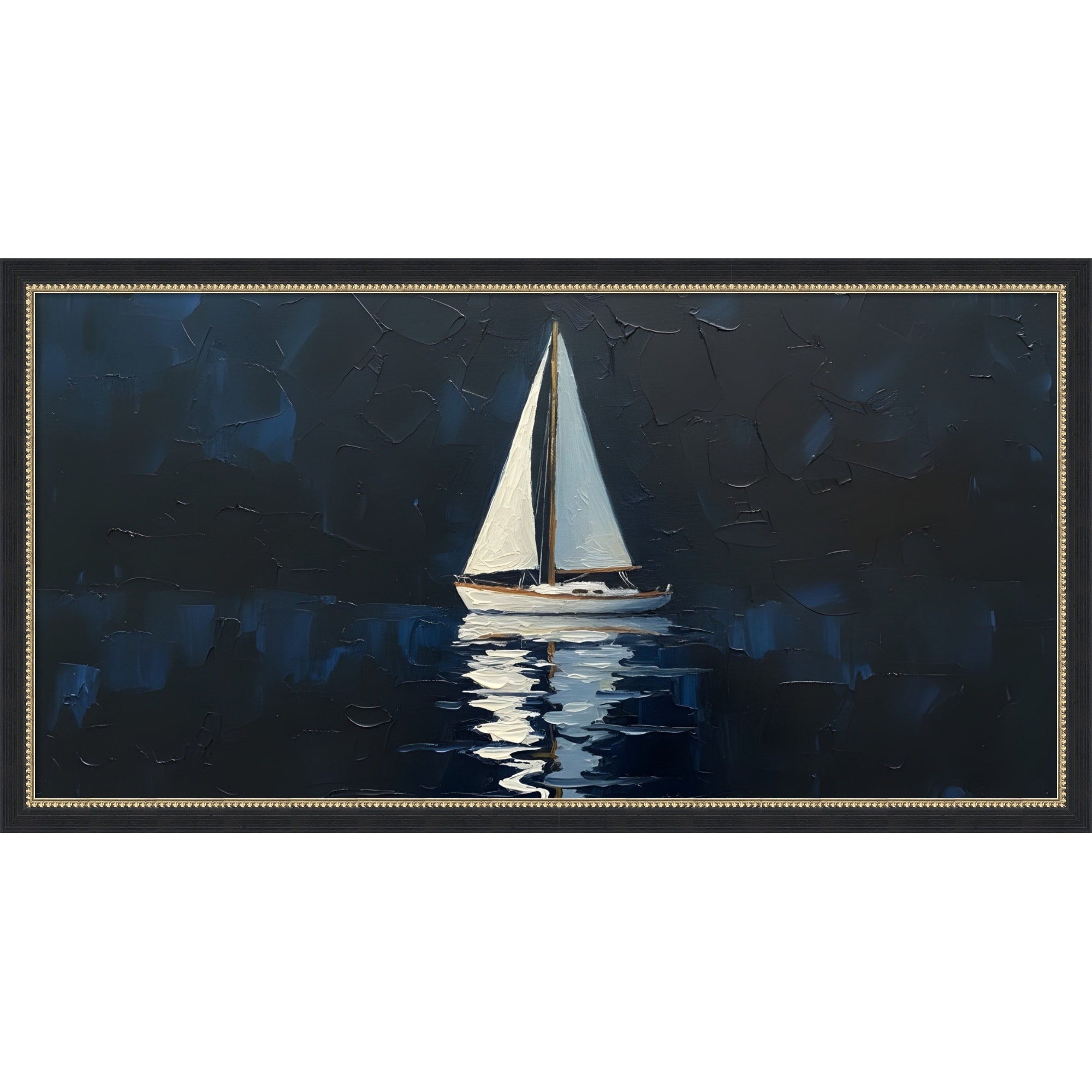 Sailboat At Night By Hugo Framed Mounted Canvas Wall Art Print