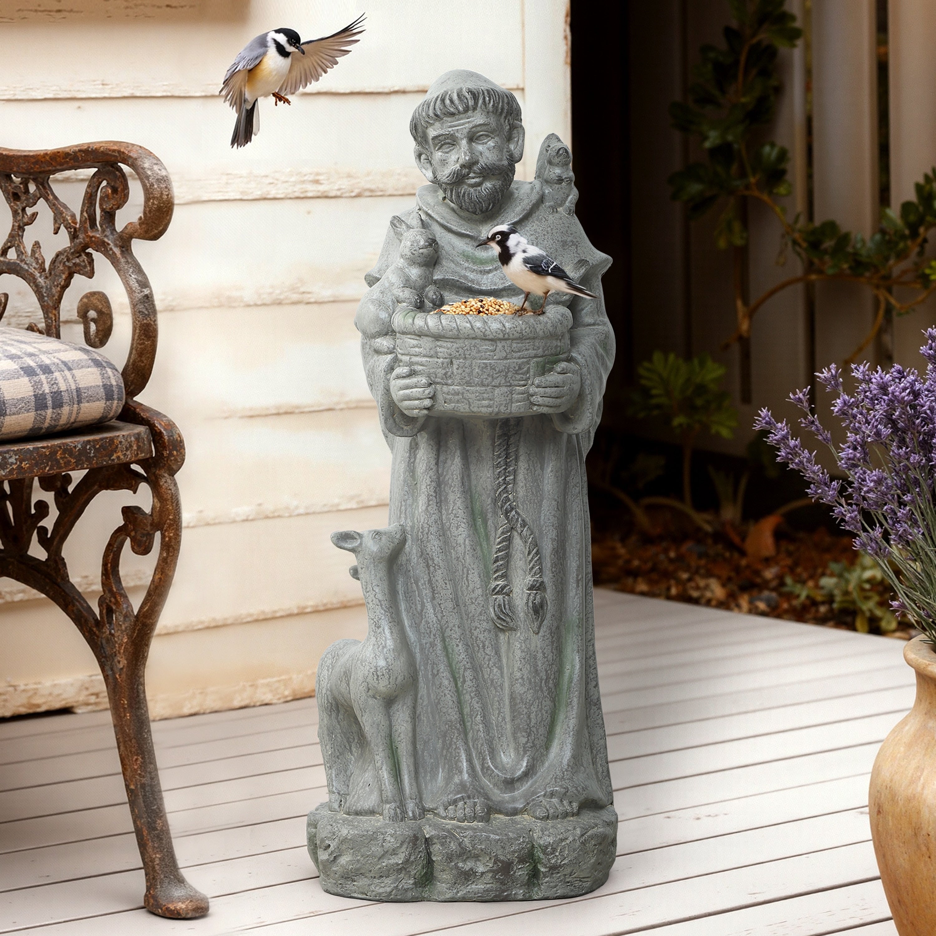 Saint Francis Of Assisi Mgo Garden Statue With Animal Companions Birdbath Bowl