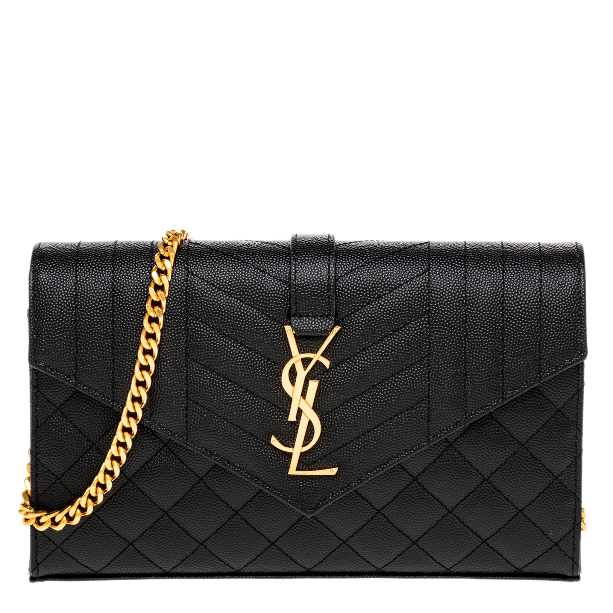 Saint Laurent Cassandre Envelope Chain Wallet In Lambskin