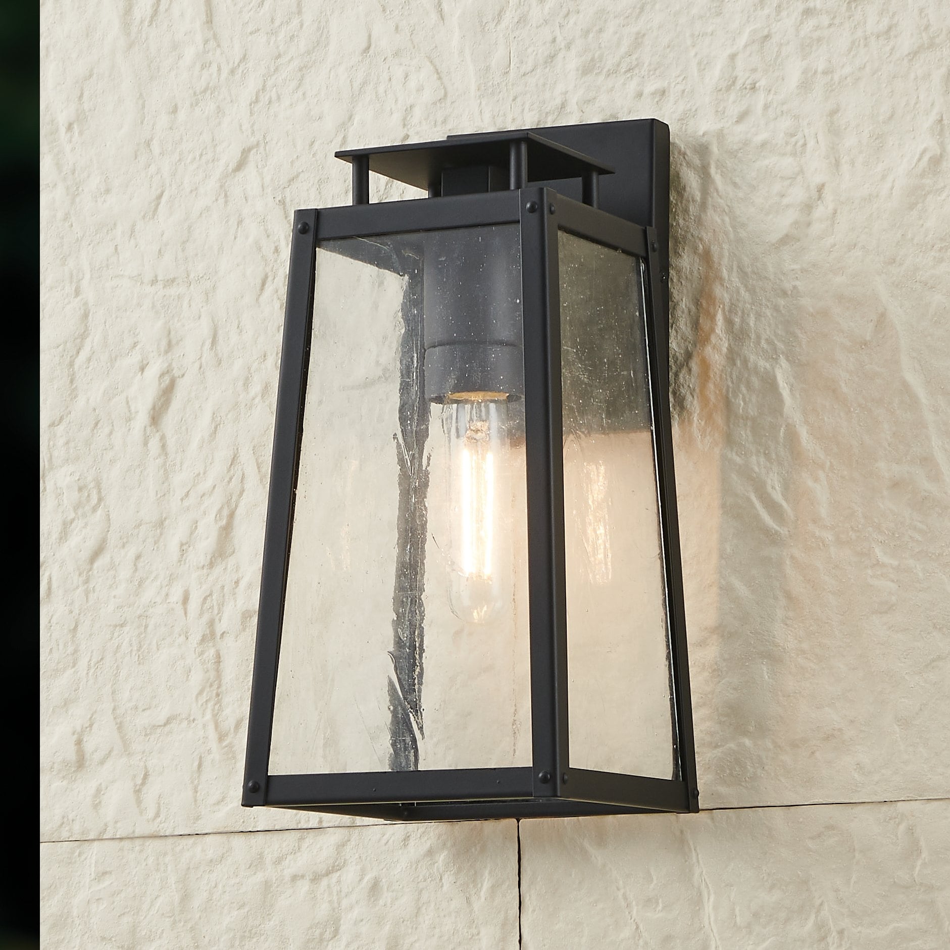 Salford 13 Inch 1 Light Matte Black Exterior Wall Sconce With Clear Antique Glass