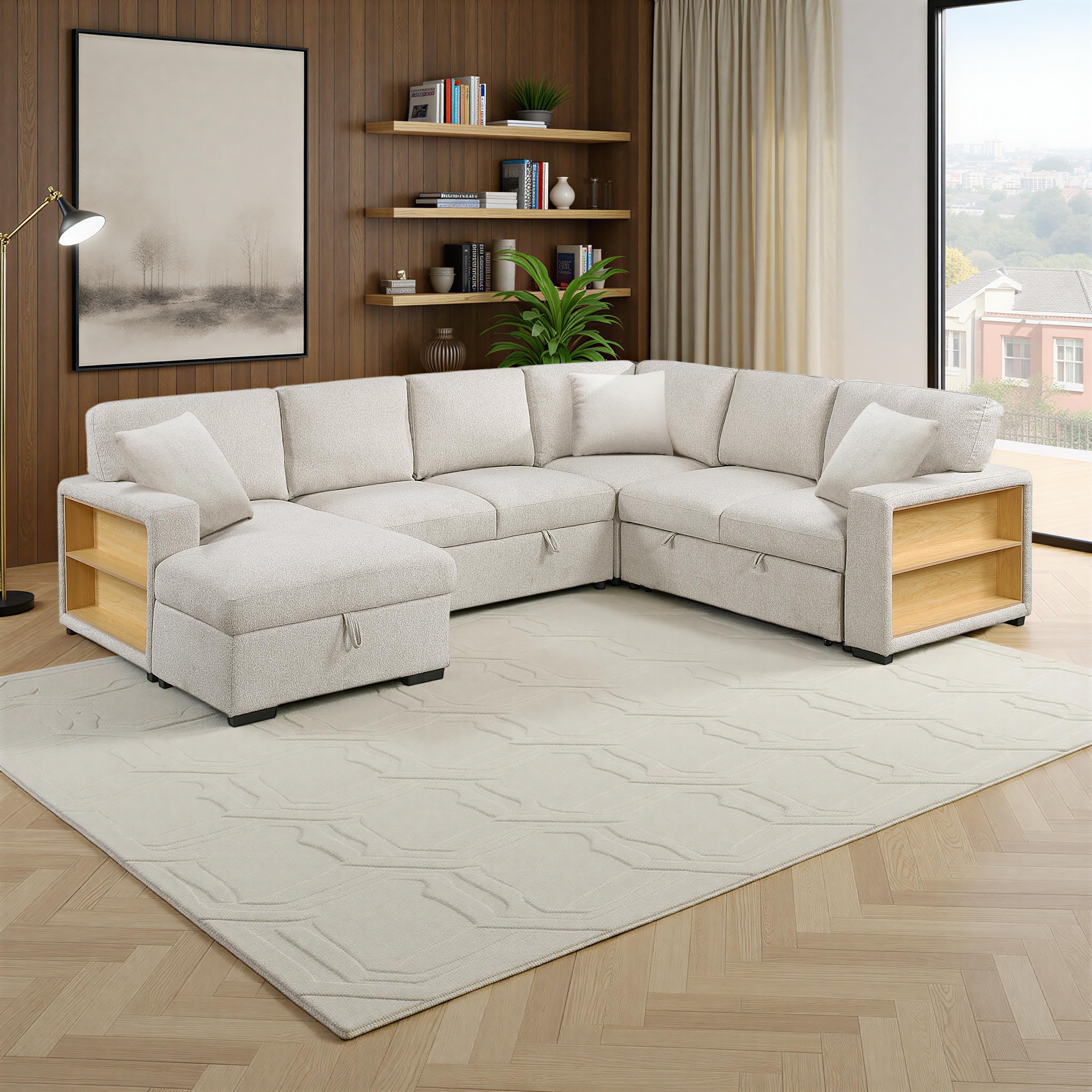Salida 121 Boucle Sectional Sofa With Left Chaise Pull Out Bed