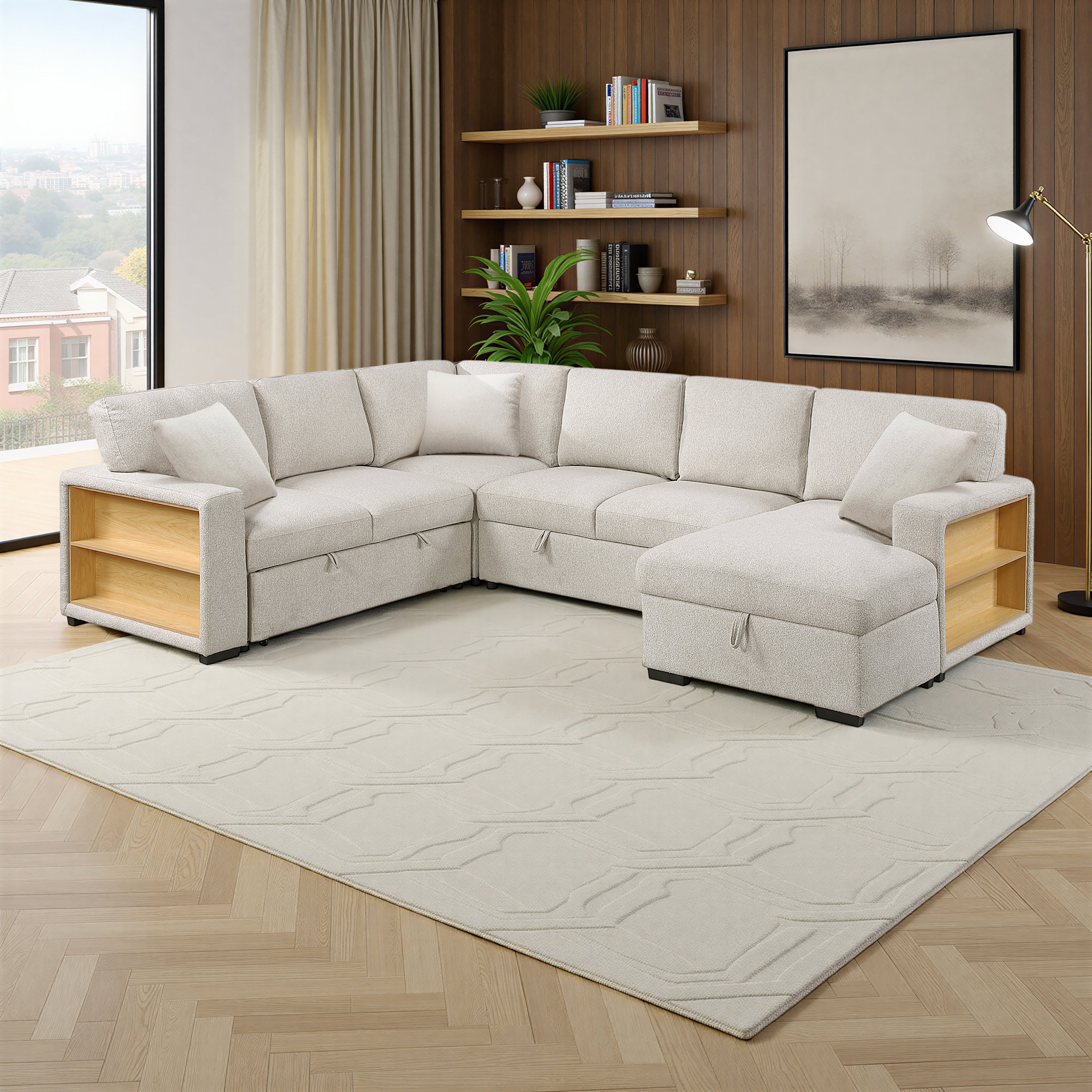 Salida 121 Boucle Sectional Sofa With Right Chaise Pull Out Bed