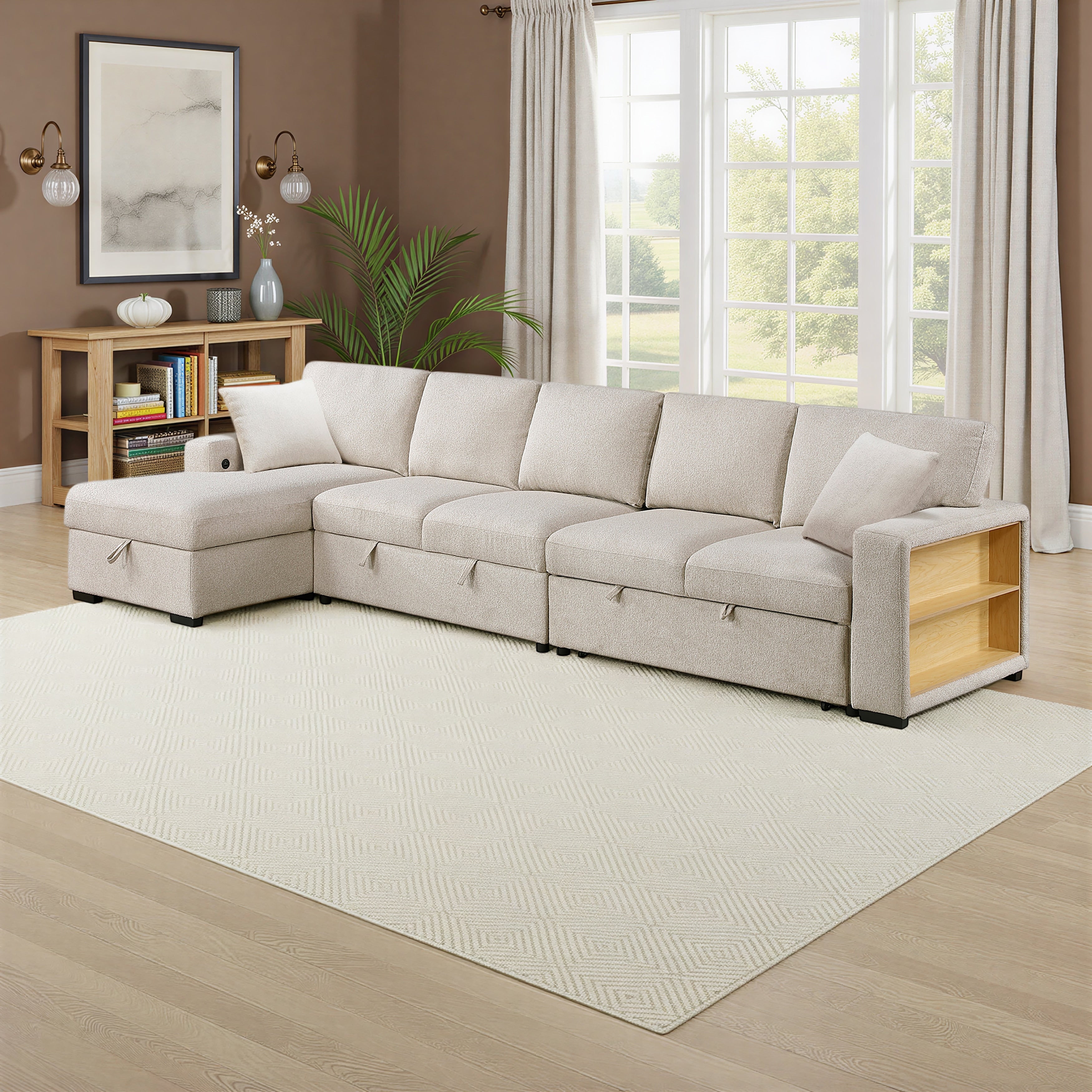 Salida 144.5 Boucle Sectional Sofa With Left Chaise Pull Out Bed