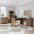 Salinas 60W L Desk With Cabinet And 5 Shelf Bookcase By Bush Furniture