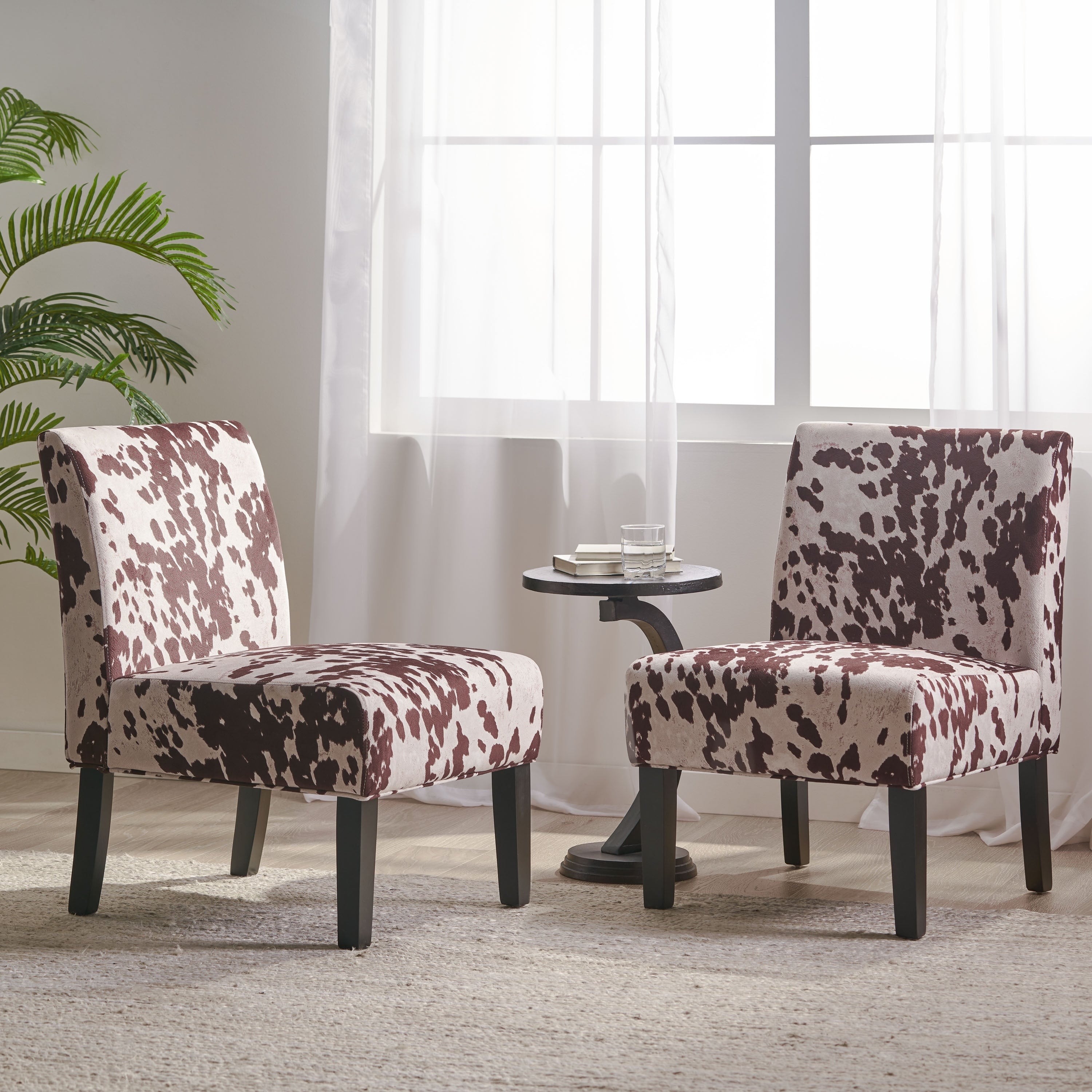 Saloon Fabric Cowhide Print Chair Set Of 2 By Christopher Knight Home