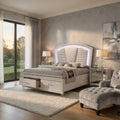 Sam King Bed With Led Lights Storage White Tufted Faux Leather
