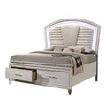 Sam Queen Bed With Led Lights Storage White Tufted Faux Leather