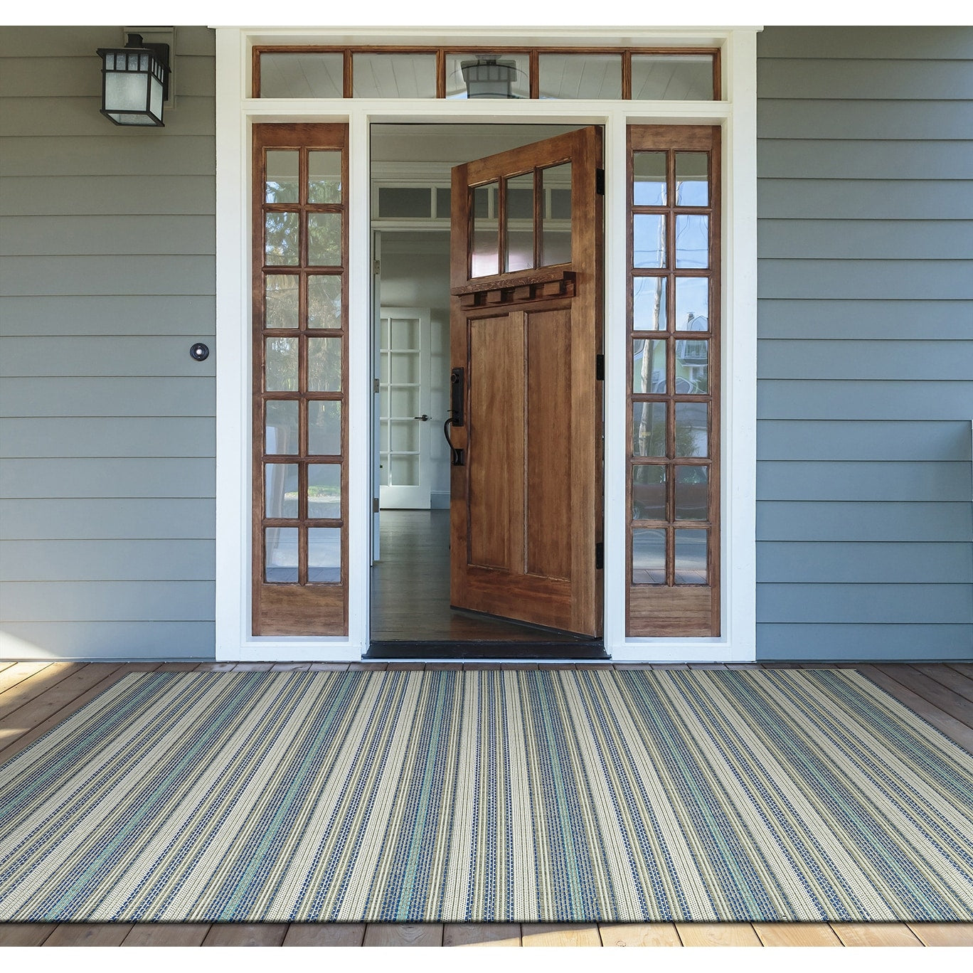 Samantha Sand Stripe Ivory Blueish Green Indoor Outdoor Area Rug 39 X 55