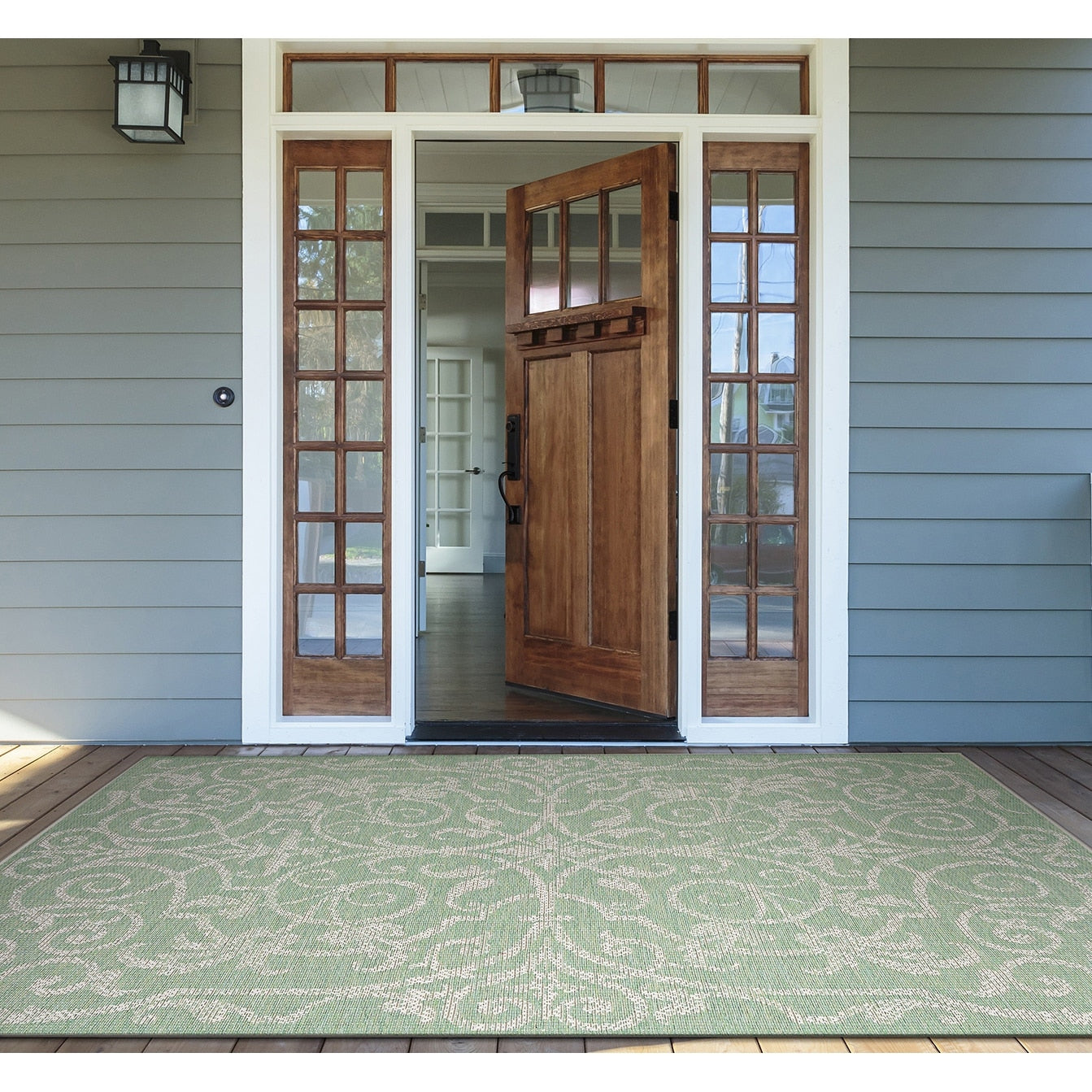 Samantha Scroll Green Indoor Outdoor Area Rug 76 X 109