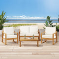 Samwell Outdoor 4 Seater Acacia Wood Chat Set With Water Resistant Cushions By Christopher Knight Home