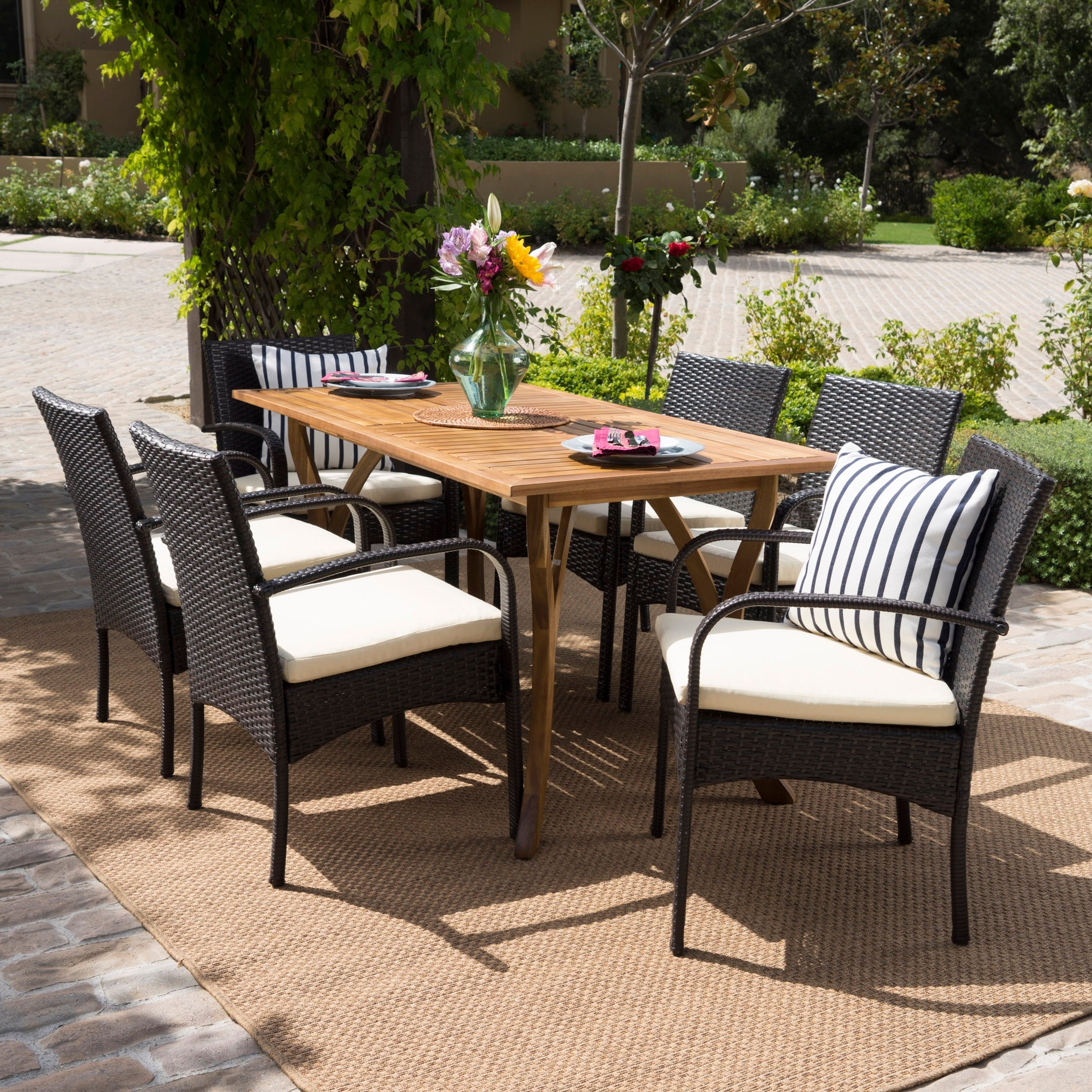 San Andres Outdoor 7 Piece Rectangle Dining Set With Cushions By Christopher Knight Home