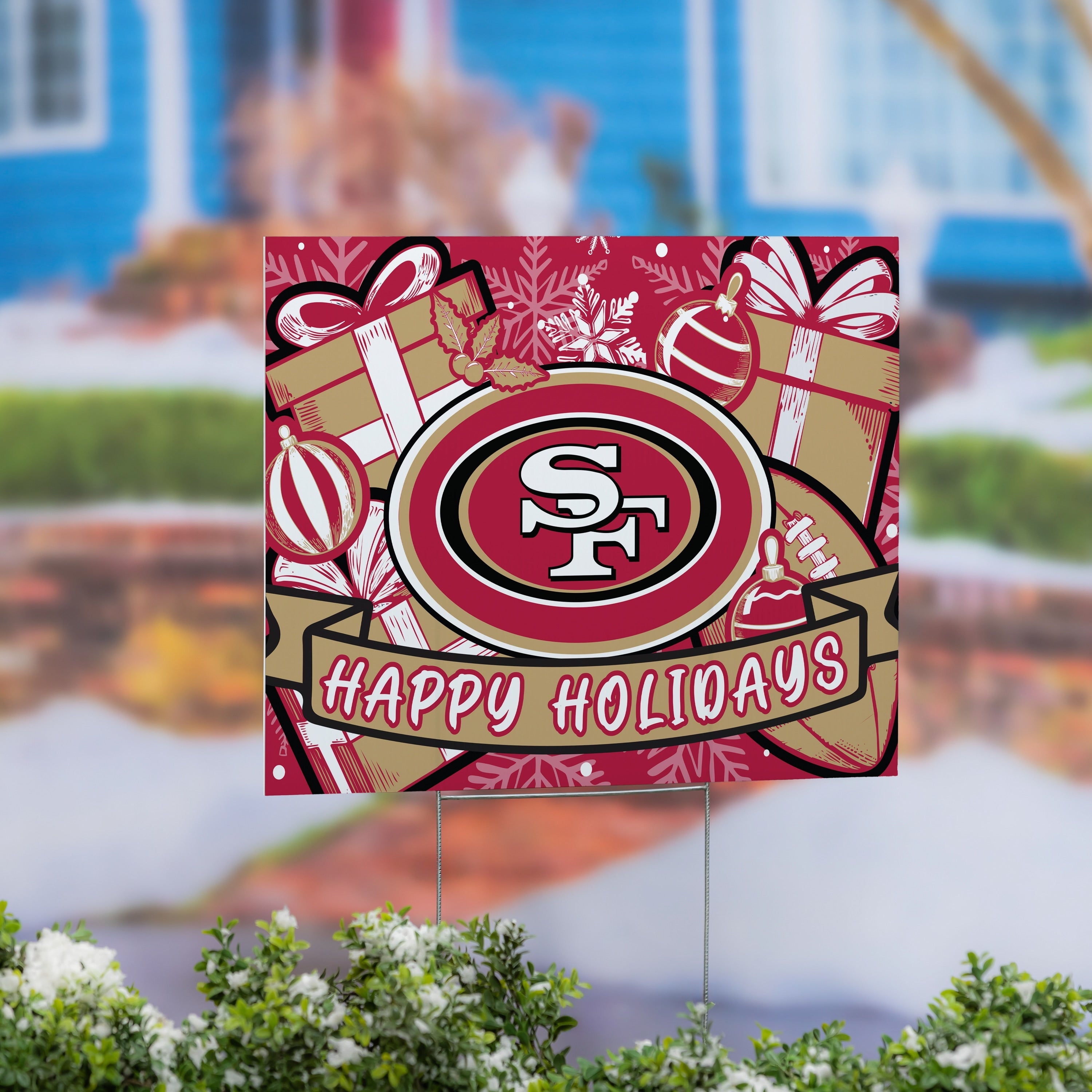San Francisco 49Ers Yard Sign Happy Holidays 24 X 18