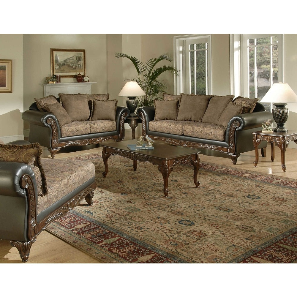 San Marino 2 Tone Chocolate Brown Fabric Sofa Loveseat