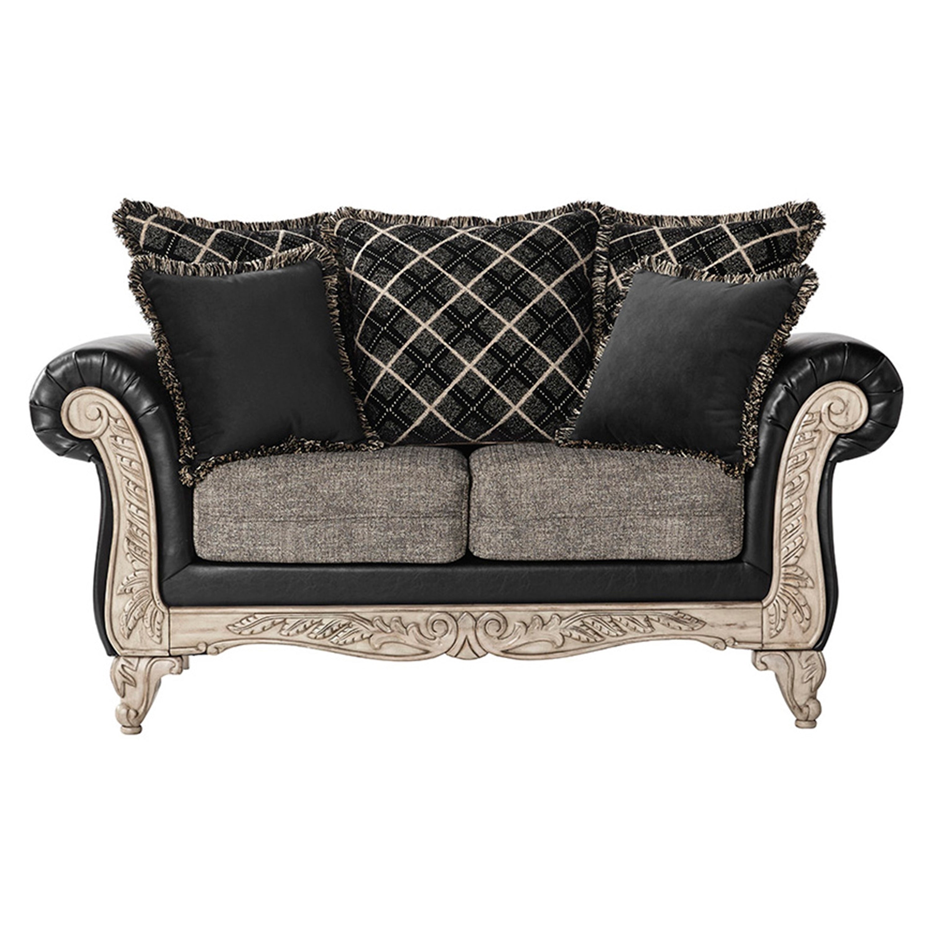San Marino 2 Tone Fabric Wooden Frame Loveseat In Ebony